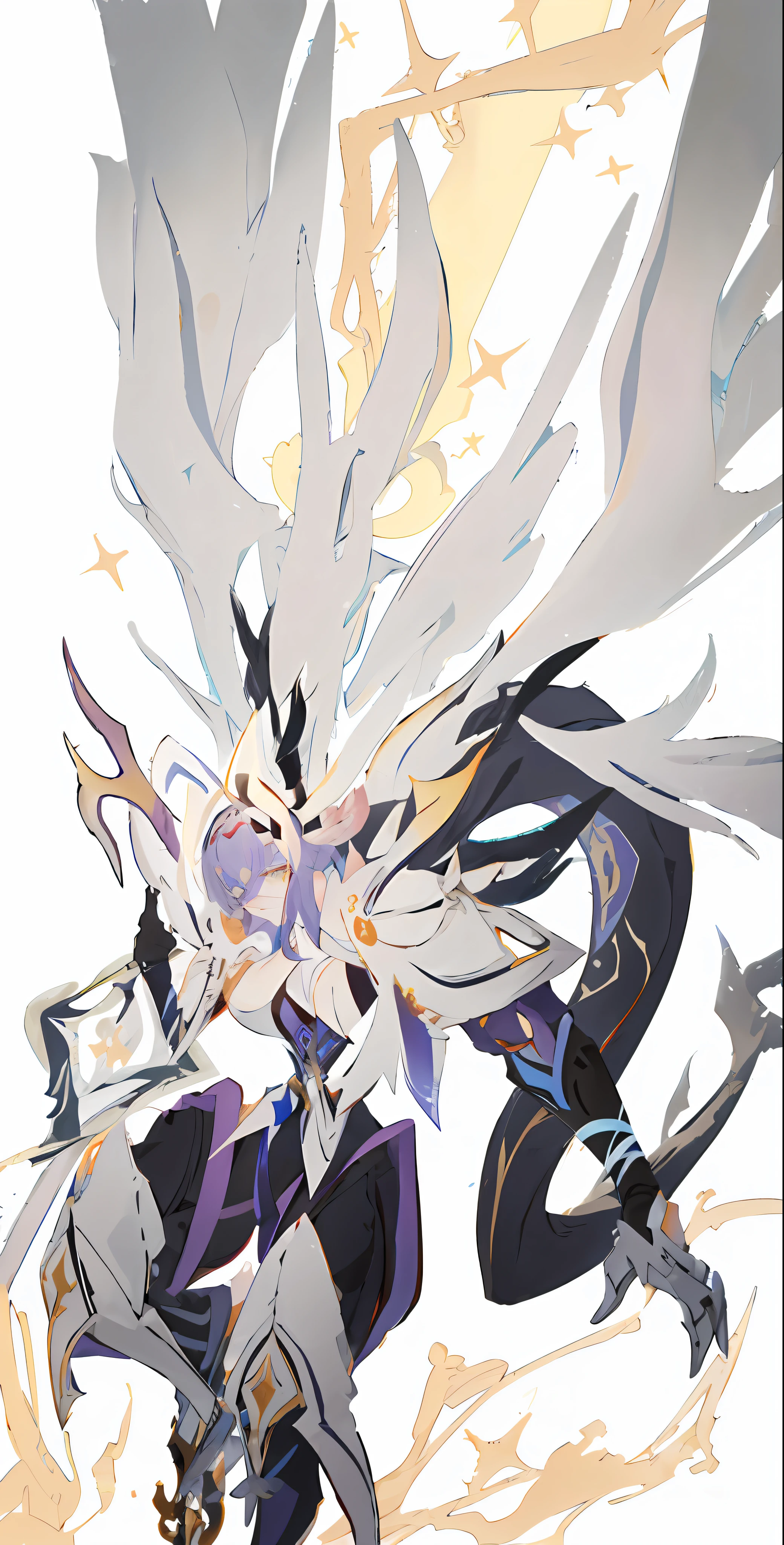 anime character with a sword and wings in a white background, Keqing from Genshin Impact, genshin impact character, Genshin Impact, zhongli from genshin impact, Genshin Impact style, Genshin, Ayaka Genshin impact, Onmyoji detailed art, eldrazi, video game genshin impact, From Arknights, huge detail