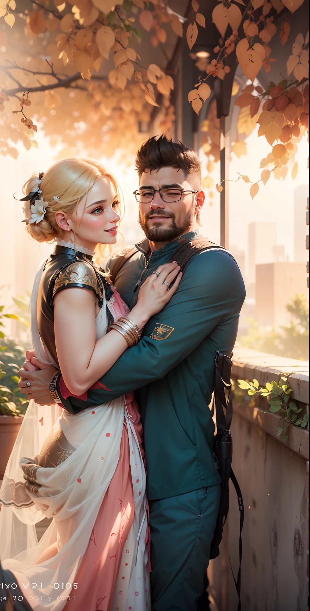 A very Happy couple. Stearing to eachother and blushing super realistic ultra realistic 12k resolution. Detailed picture.