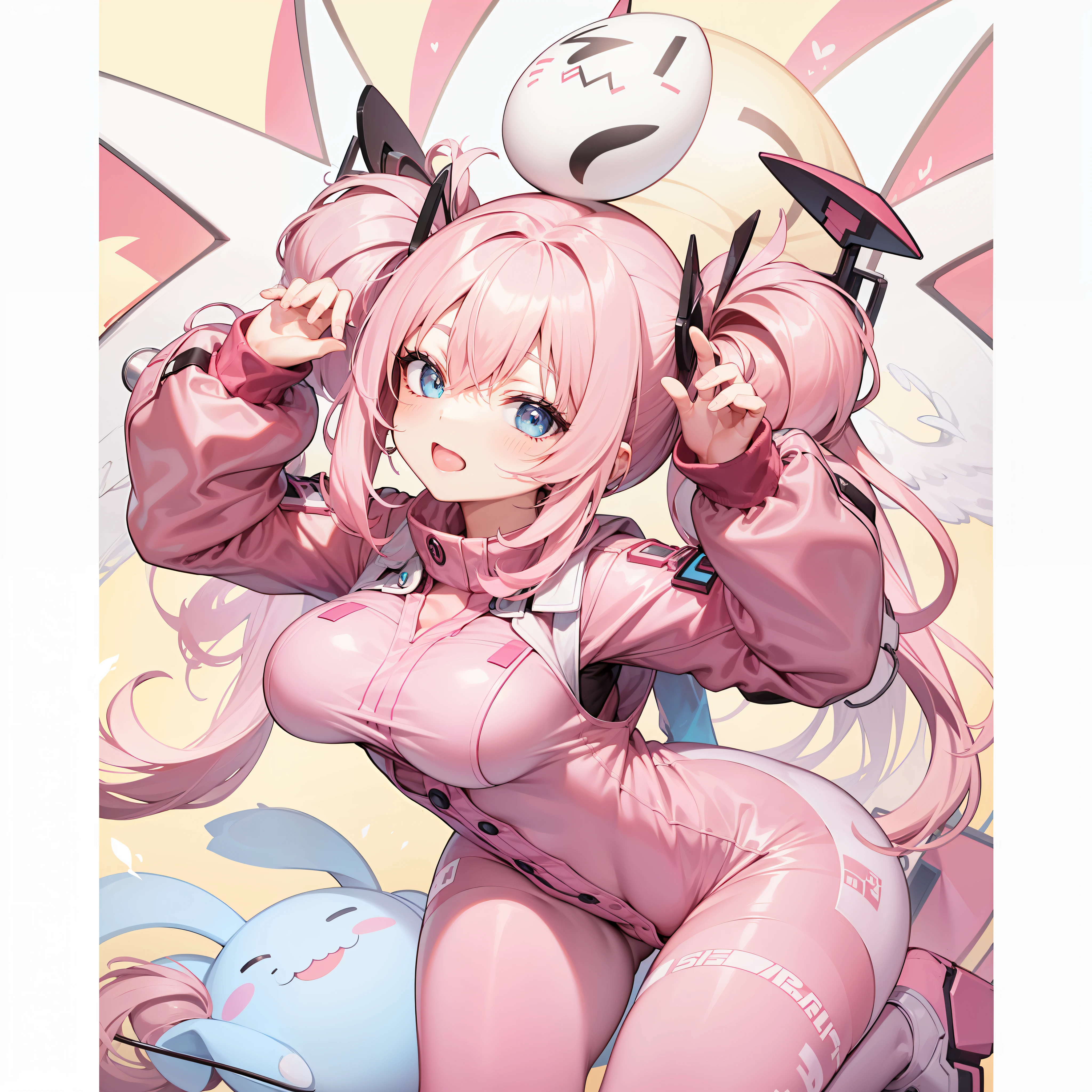 Pink mech,A pink-haired,blue color eyes,Be red in the face,hyper-detailing,A high resolution