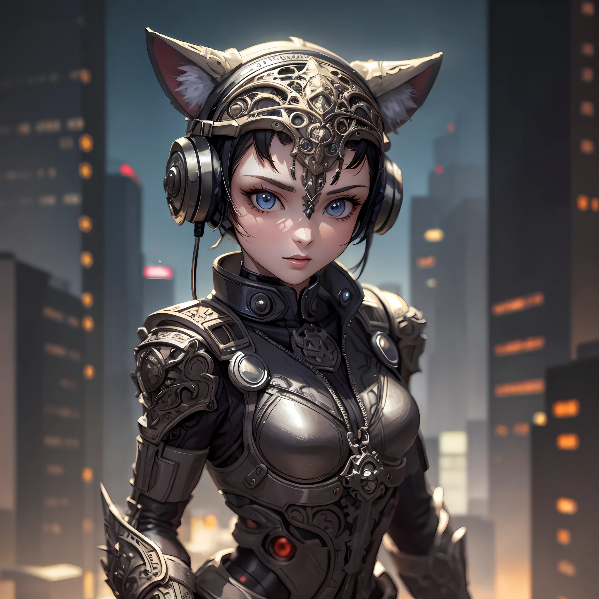 anime character with headphones and a cat costume in a city, 2. 5 d cgi anime fantasy artwork, detailed digital anime art, chengwei pan on artstation, extremely detailed artgerm, wojtek fus, cgsociety masterpiece, ig model | artgerm, attractive cat girl, fanart best artstation, 4k highly detailed digital art, advanced digital anime art, face close-up