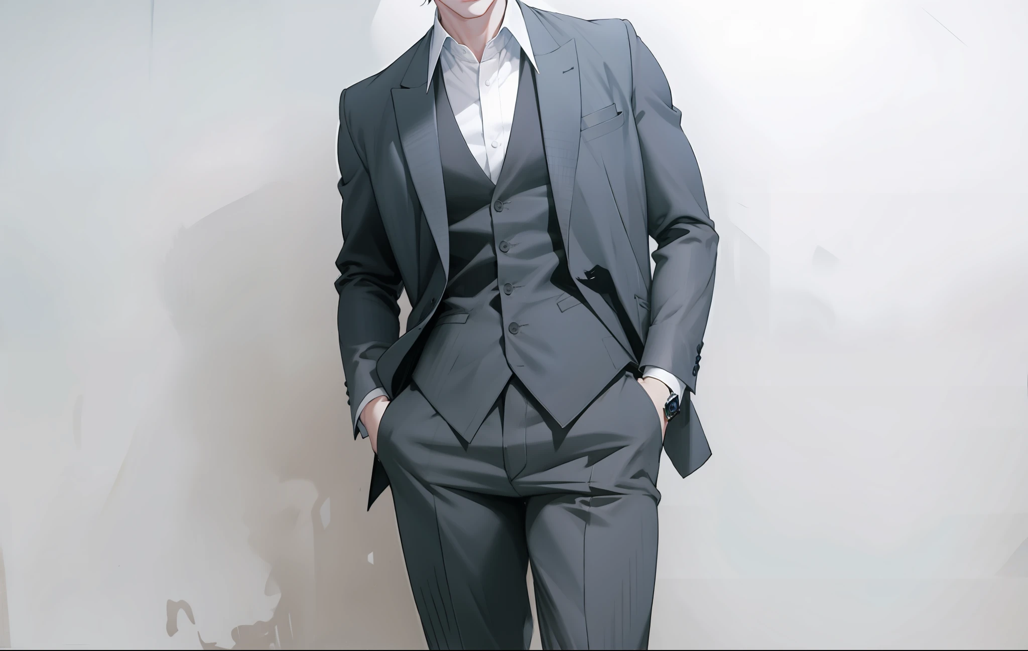 Man, male, beautiful torso, lean, muscular, grey vest, beautiful skin, demon slayer art, heisei jinyao, cai xukun,  inspired by Yanjun Cheng, handsome, anime