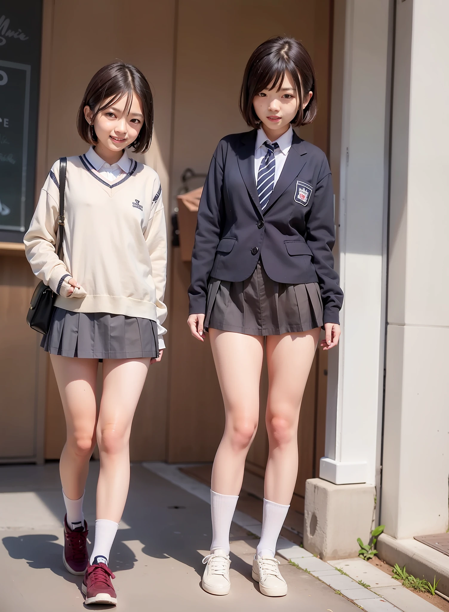 bob-cut hair,schoolgirls,canvas shoe,Cotton socks,nakeness