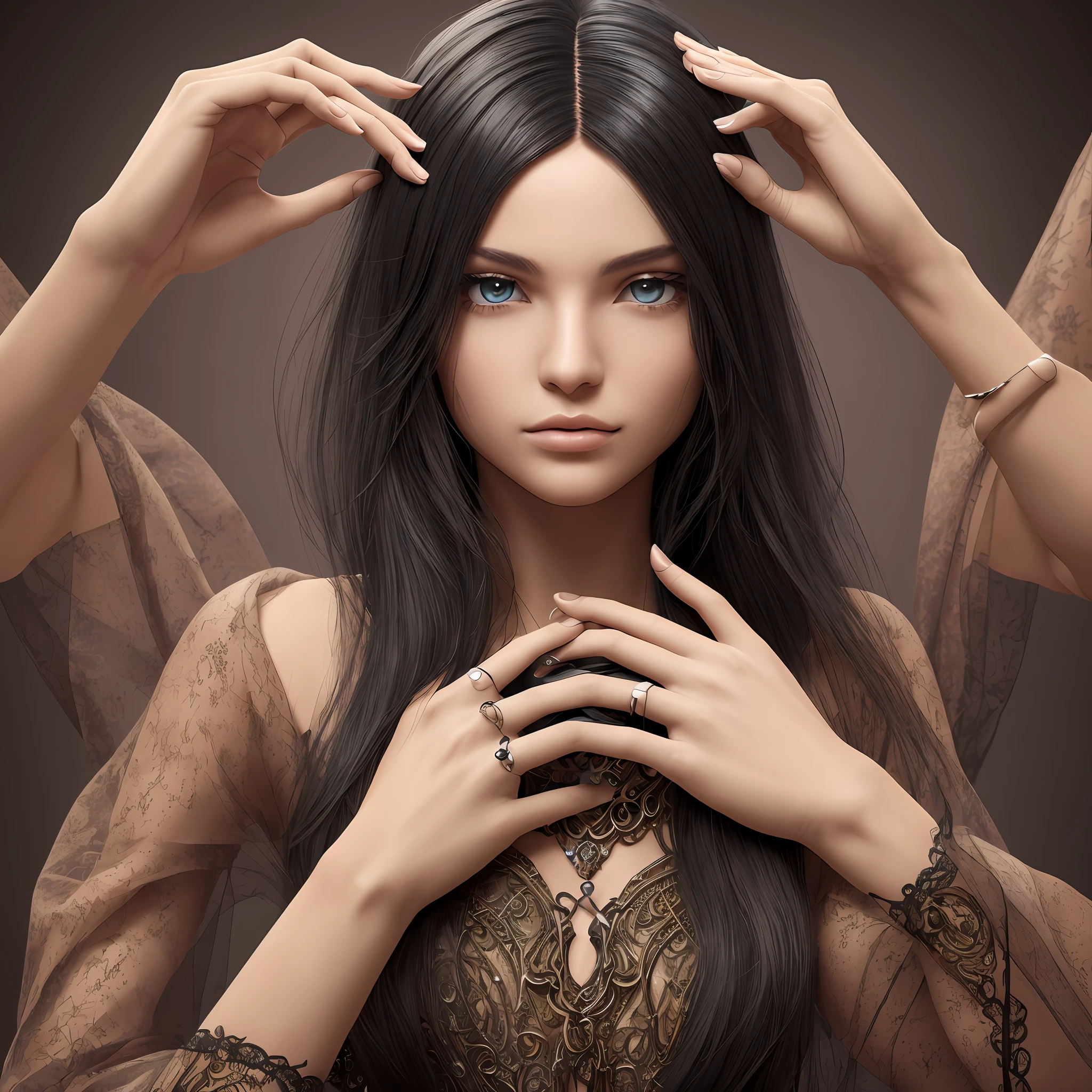 black hair, The hands are real, Surrealism, 8k, super detail --auto