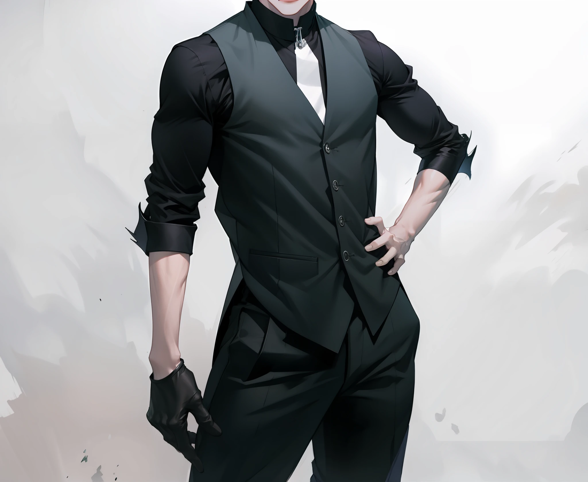 Muscular, man, male, lean, beautiful body, black vest, beautiful skin, demon slayer art, heisei jinyao, cai xukun, inspired by Yanjun Cheng, anime, handsome