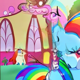 there is a picture of a pony that is standing in the grass, rainbow dash, mlp, with no face, rainbow core, My Little Pony, equestria, anthropomorphic mare, rainbows in the background, her hair is in a pony tail, cutie mark, fim still, with hooves and wings, precious gems, with sprouting rainbow hair