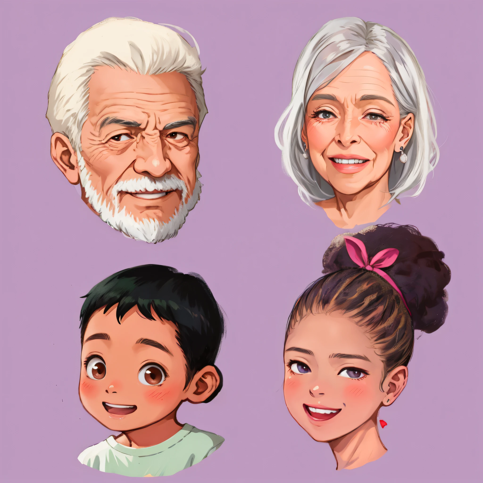 two elderly people and two children