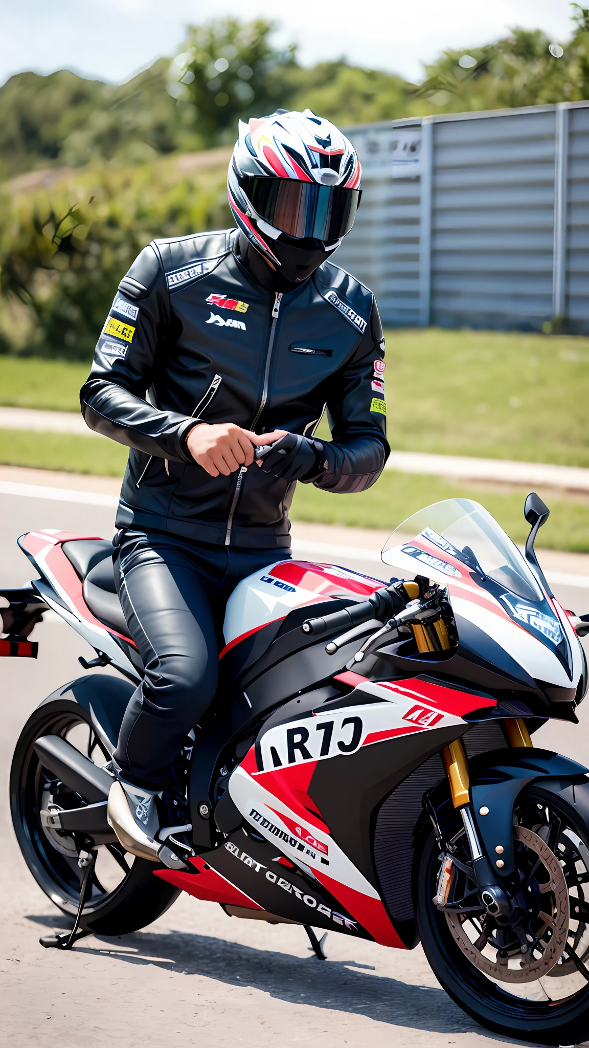 motorcycle,Imitation race,One-piece leather coat,cool guy,toned figure