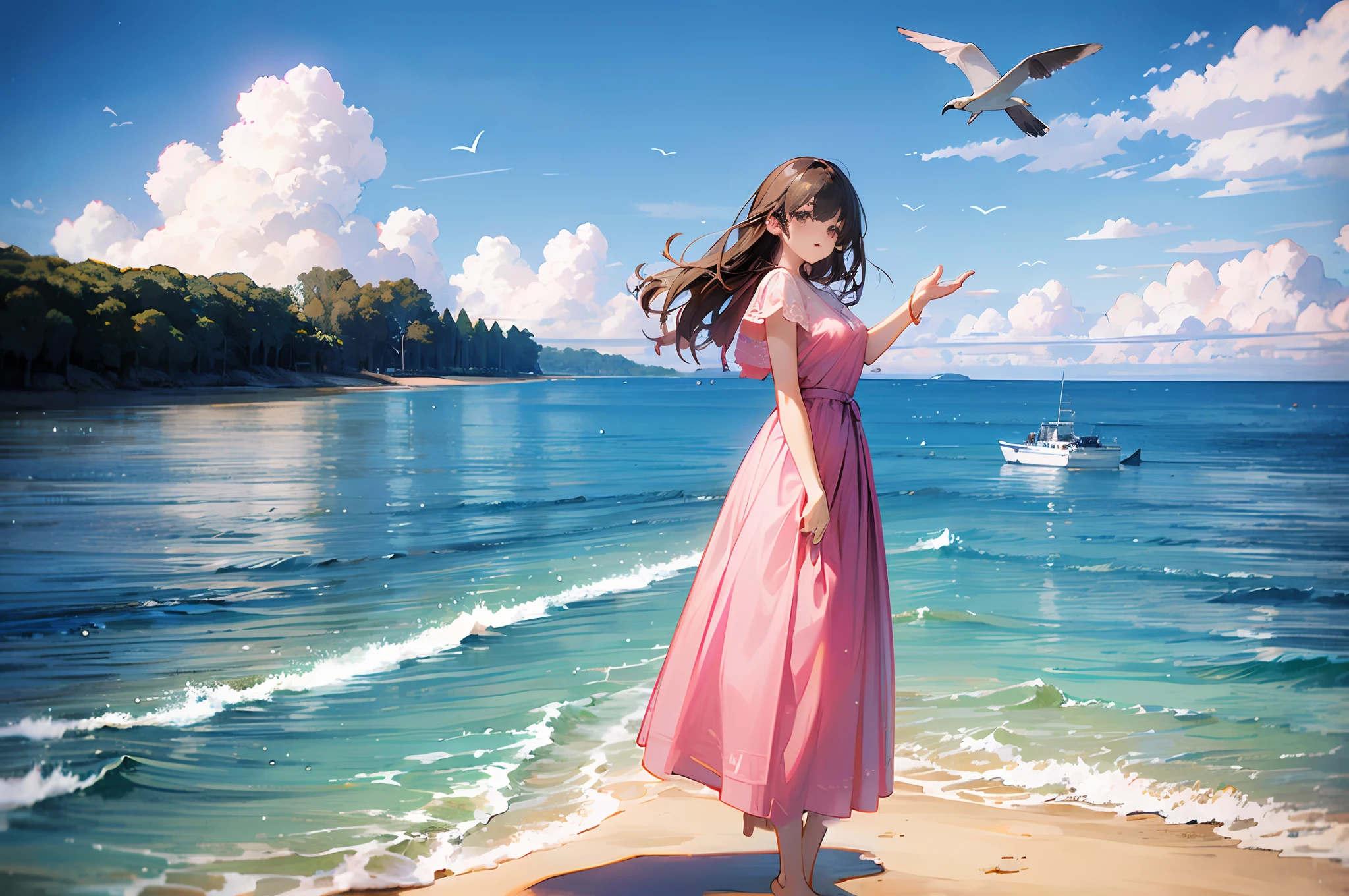 the girl poses for a photo，full bodyesbian，With a cropped T-shirt、brassier，Slim body，Smaller bust，Slim Girls，22-year-old girl，bare-legged