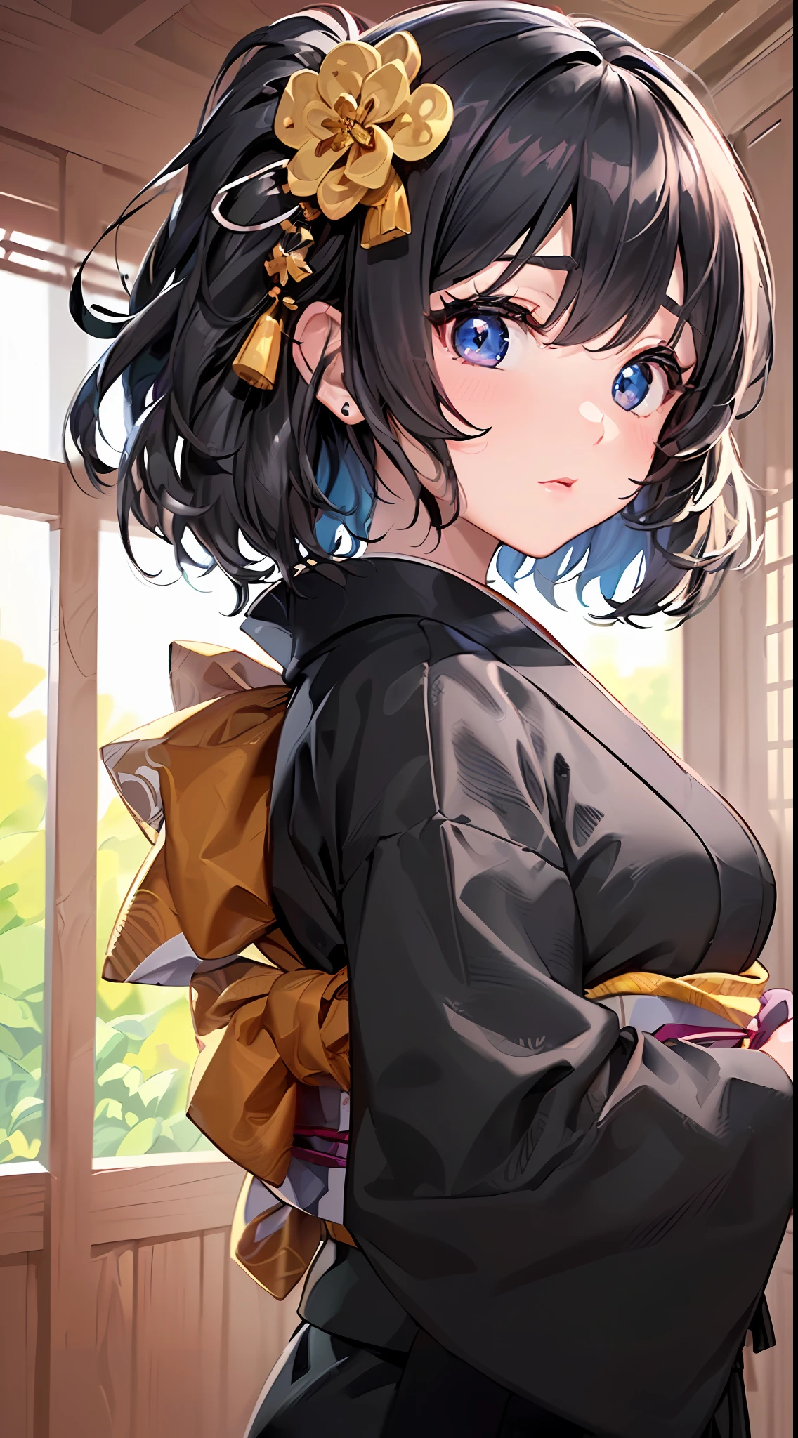 「(8k wallpaper:1.5)、(high-level image quality:1.3)、(ukiyoe painting:1.2)、(Townscape Plum Lanterns Lanterns Alleys Japanese Style:1.1)、(Girl Anime Black Hair Decorative Hair Kimono:1.3)」
