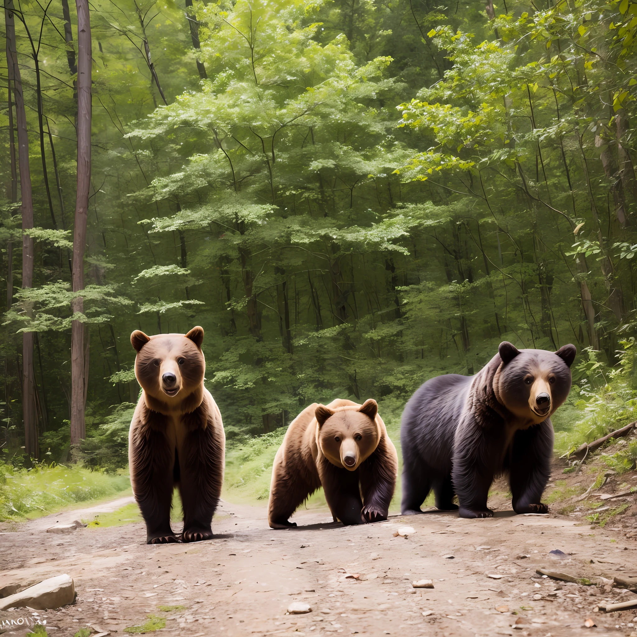 photo of bears in the forest and humans nearby --auto