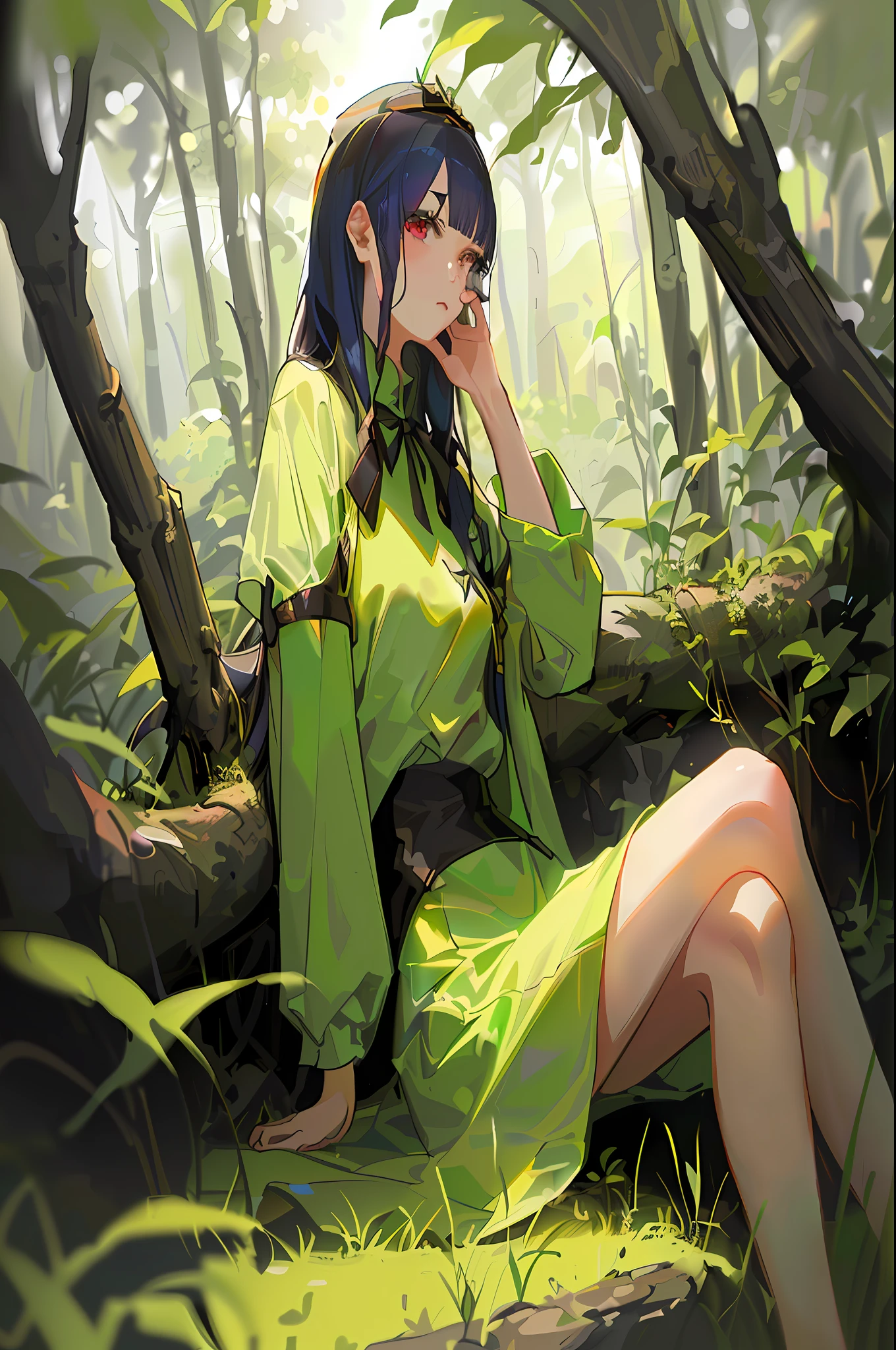 Anime girl sitting on swing，Wearing a blue dress and hat, Splash art anime , From Arknights, A scene from the《azur lane》videogame, azur lane style, Genshin, pixiv daily ranking, rem rezero, Ayaka Genshin impact, Kushatt Krenz Key Art Women, Best Rated on pixiv, Detailed key anime art