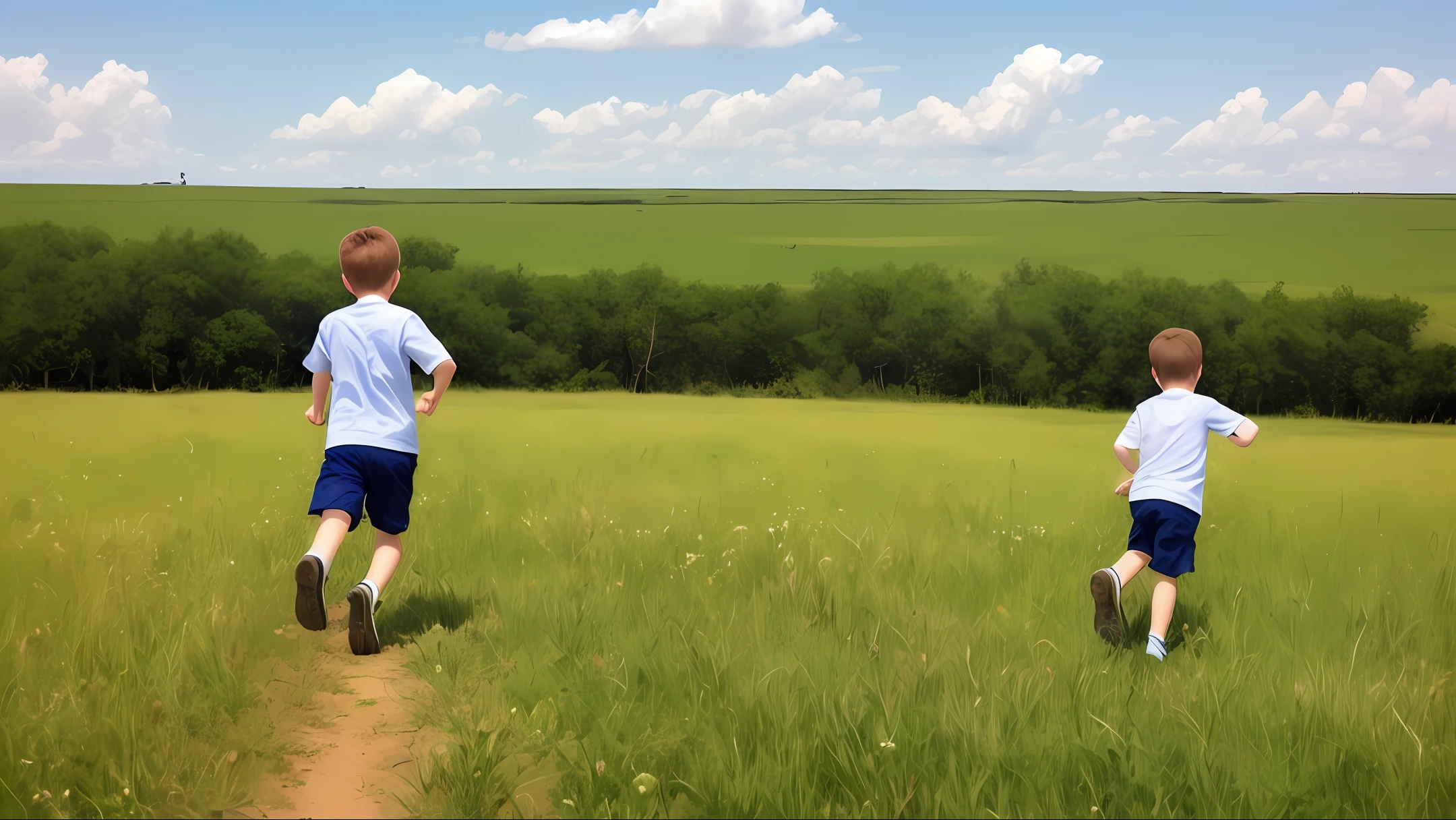 Please draw a boy running on the prairie