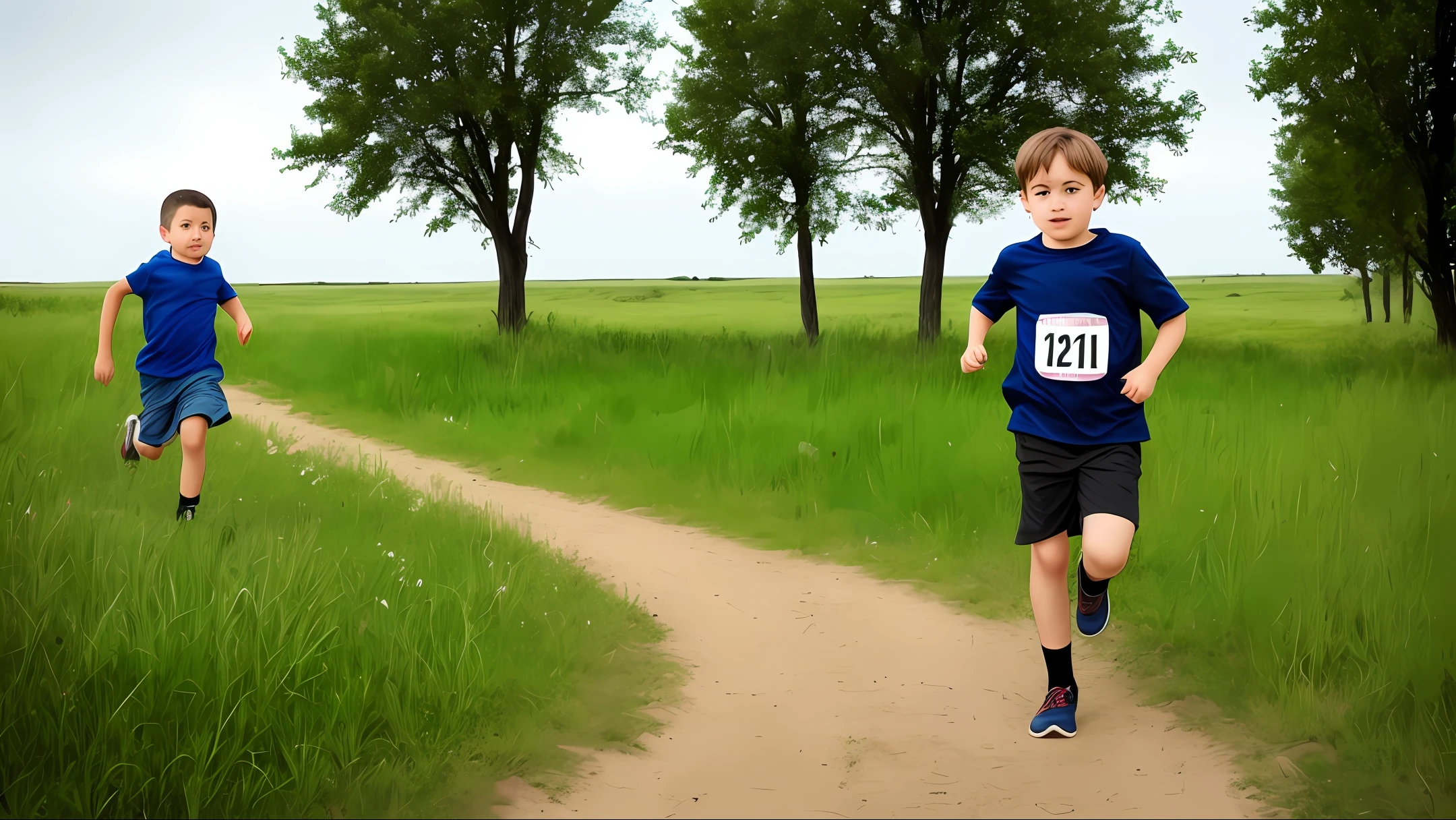 Please draw a boy running on the prairie