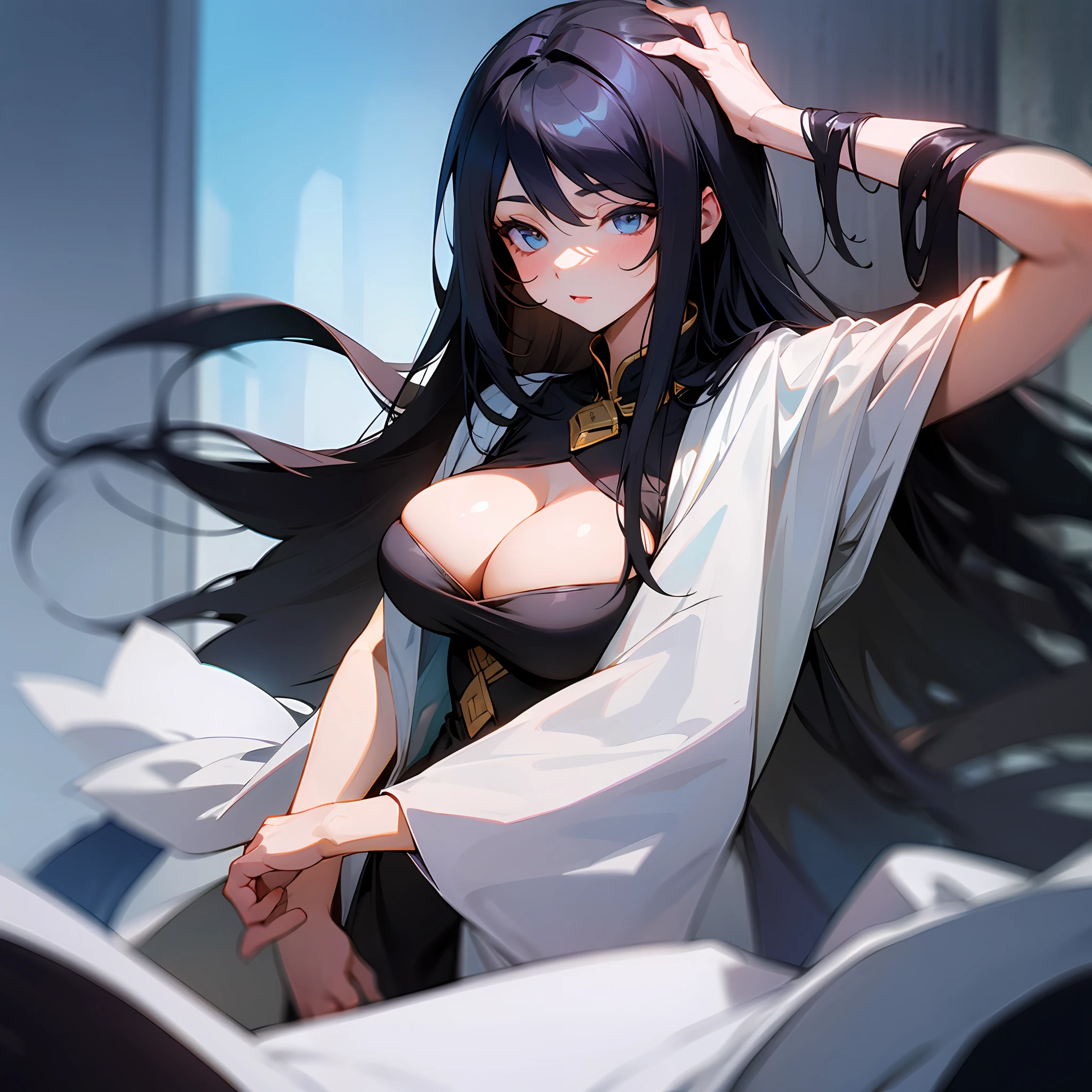 Long black hair, girl, big breasts, head down --auto