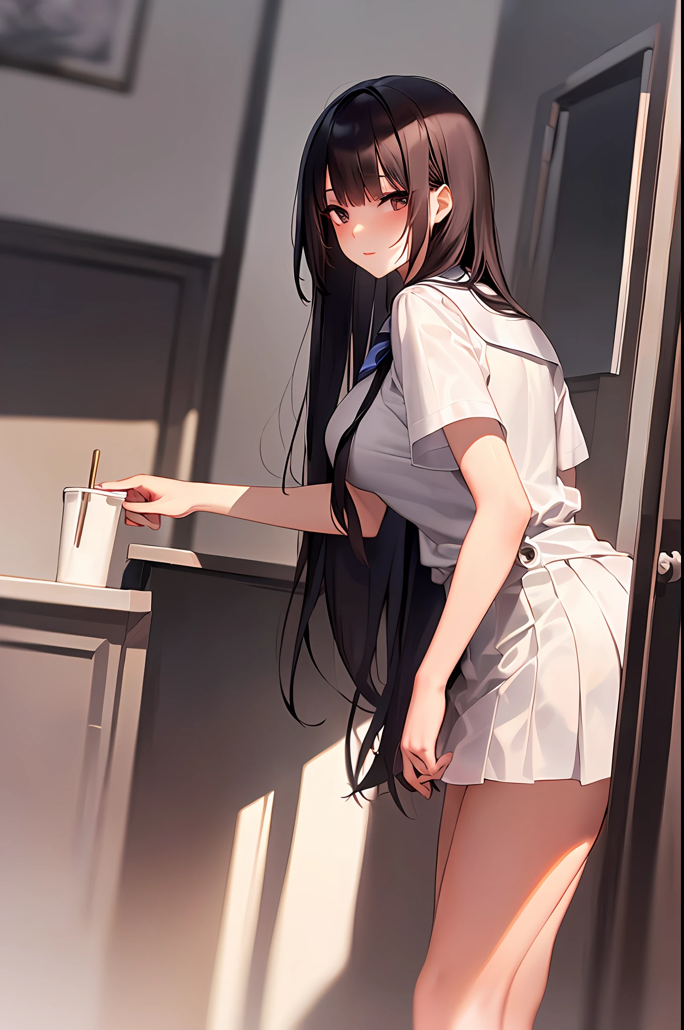 schoolgirls,White Very Long Hair,Seductive looks,