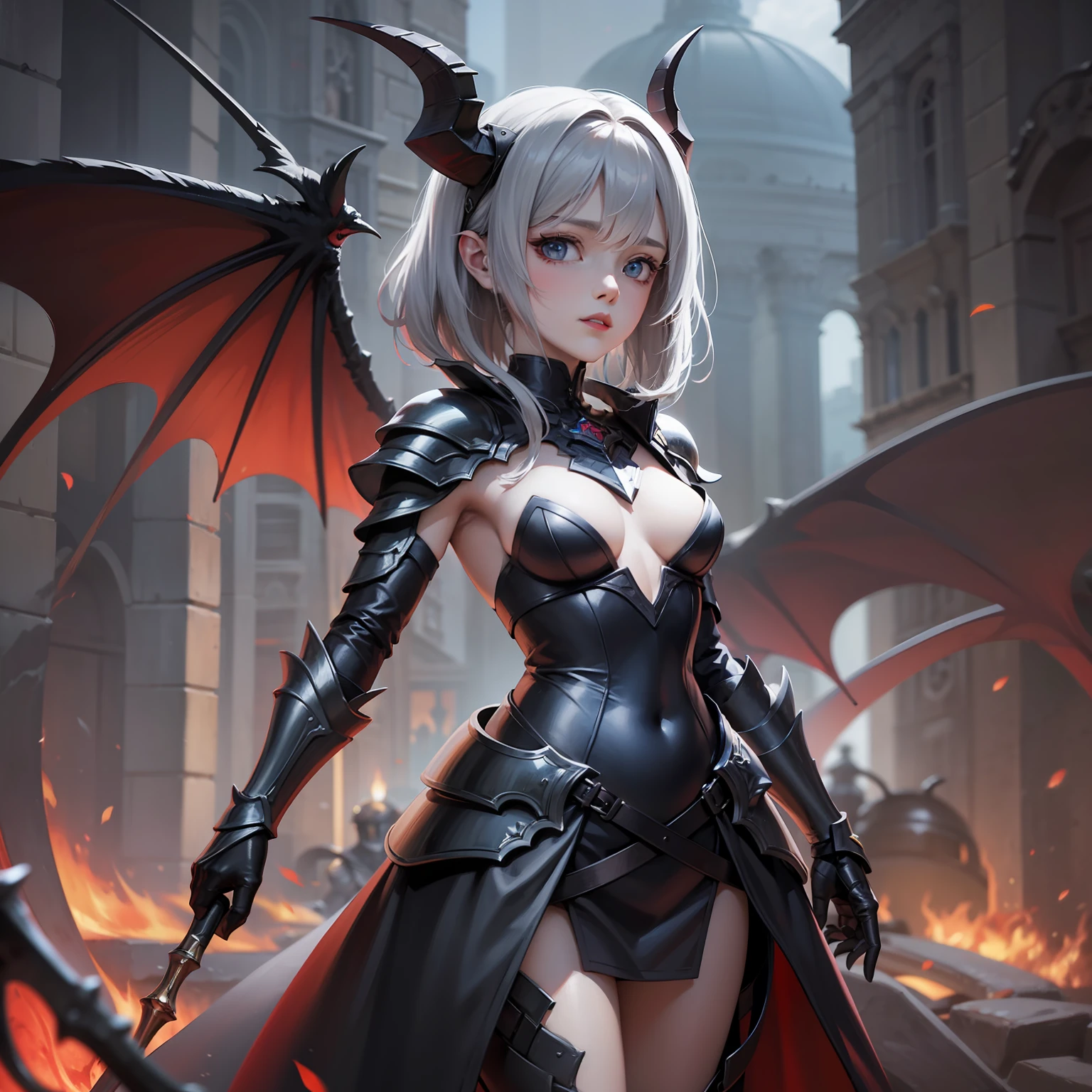Burly male,Black winged demon,The priesthood transforms,silver armor --auto