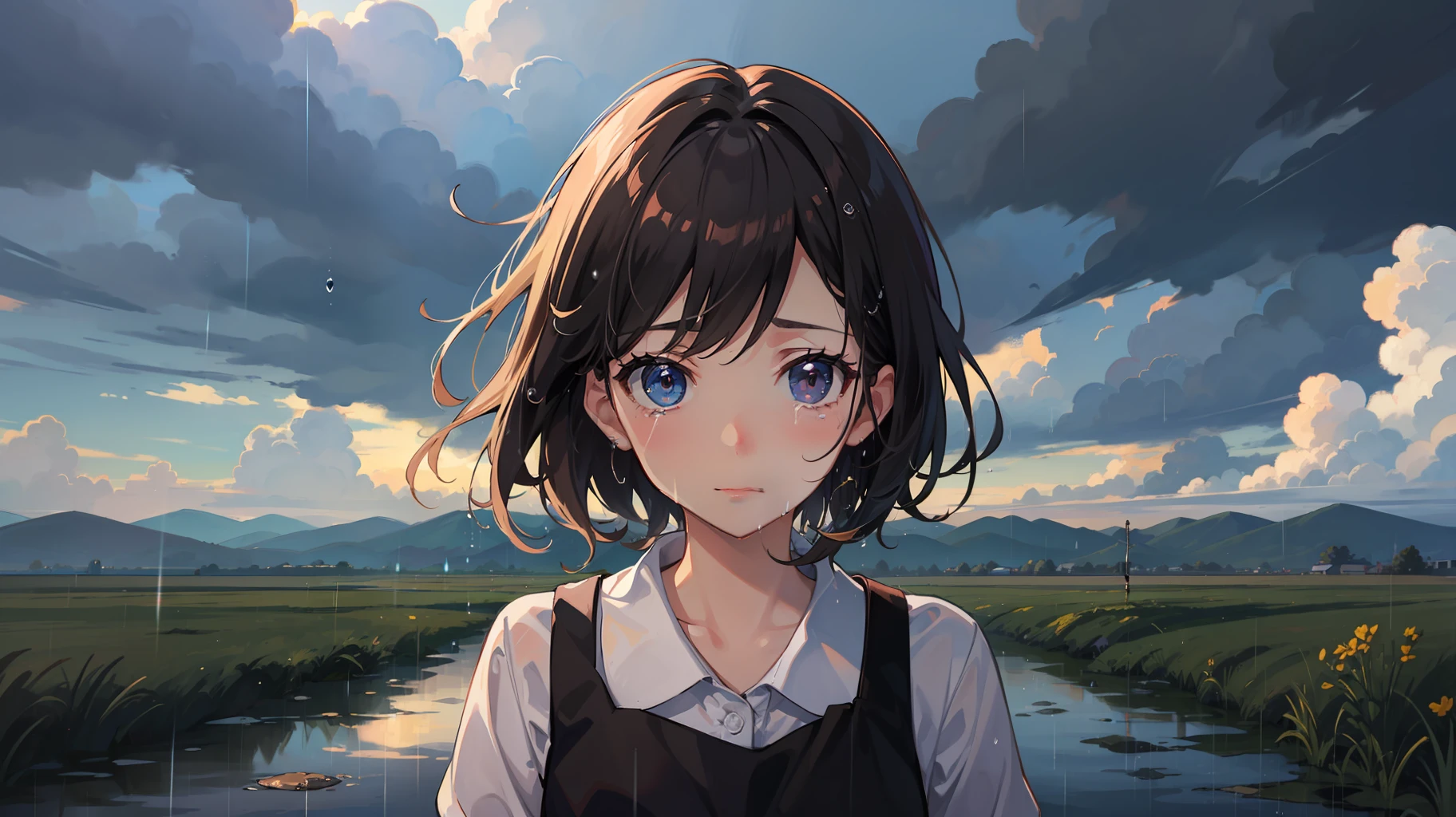 A girl with,rained,It was dark,Cry,The clouds are over,