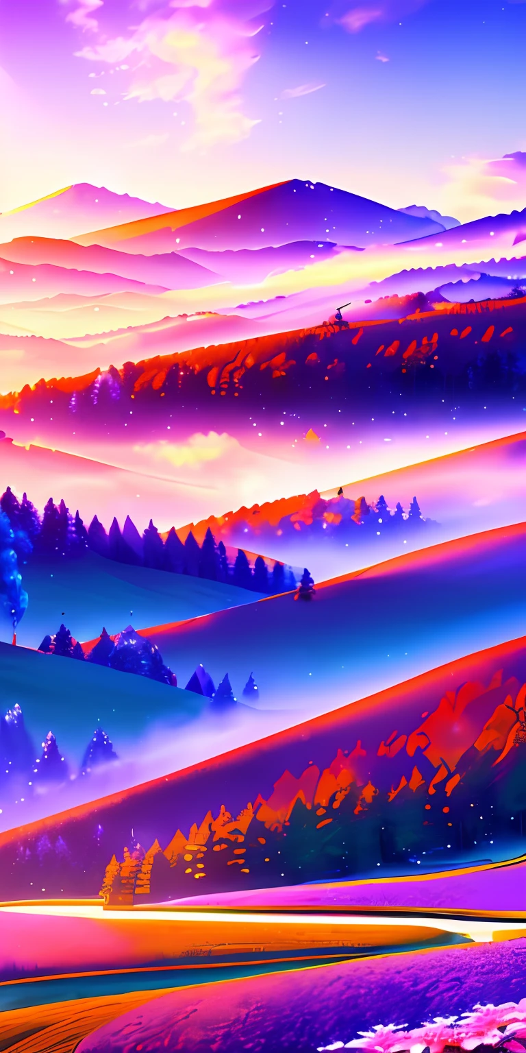 starrysky,(moon full:1.2),(meteors:0.9),(Starcloud:1.3),Far Mountain, Tree BREAK making art,(Warm light source:1.2),(glowworm:1.2),lamp lights,Lots of purple and orange,Complicated details,Volumetric lighting BREAK(tmasterpiece:1.2),(best qualtiy),4k,ultra detali,(dynamic compositions:1.4),with great detail,plethora of colors,(Irridescent color:1.2),(with light glowing,Atmospheric lighting),dream magical,magical,(独奏:1.2)