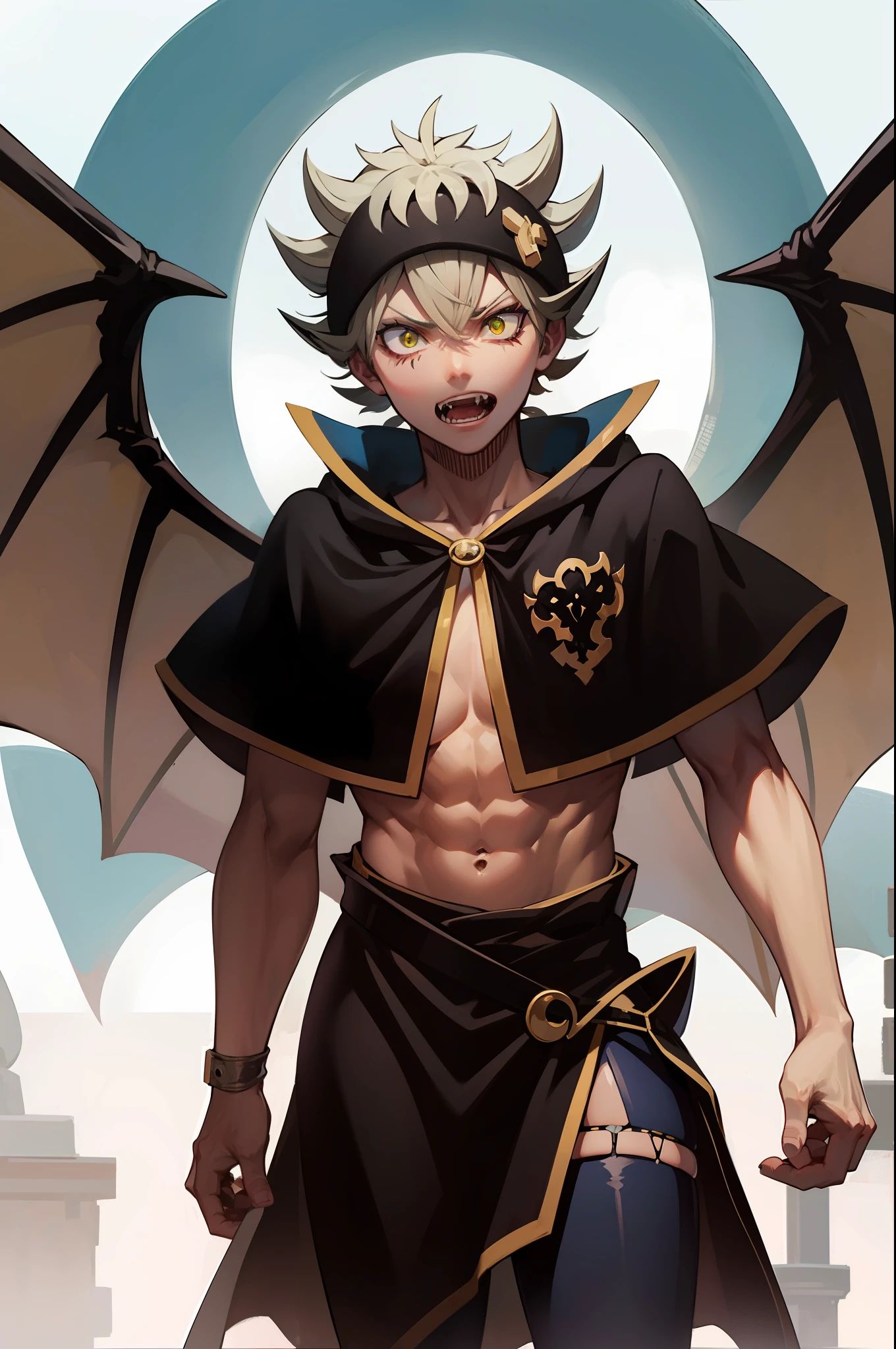 Handsome Asta Black Clover, devil form , evil eye, black demon wings,