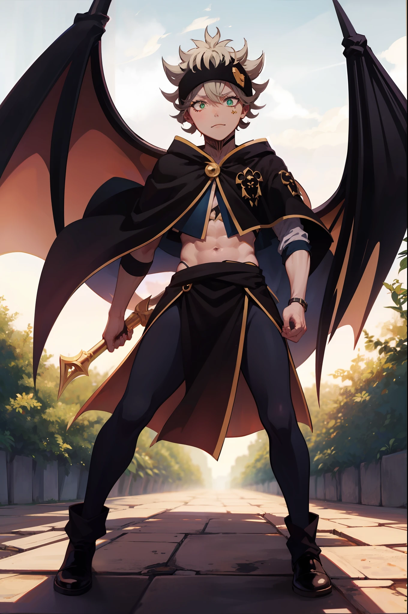 Handsome Asta Black Clover, devil form , evil eye, black demon wings,