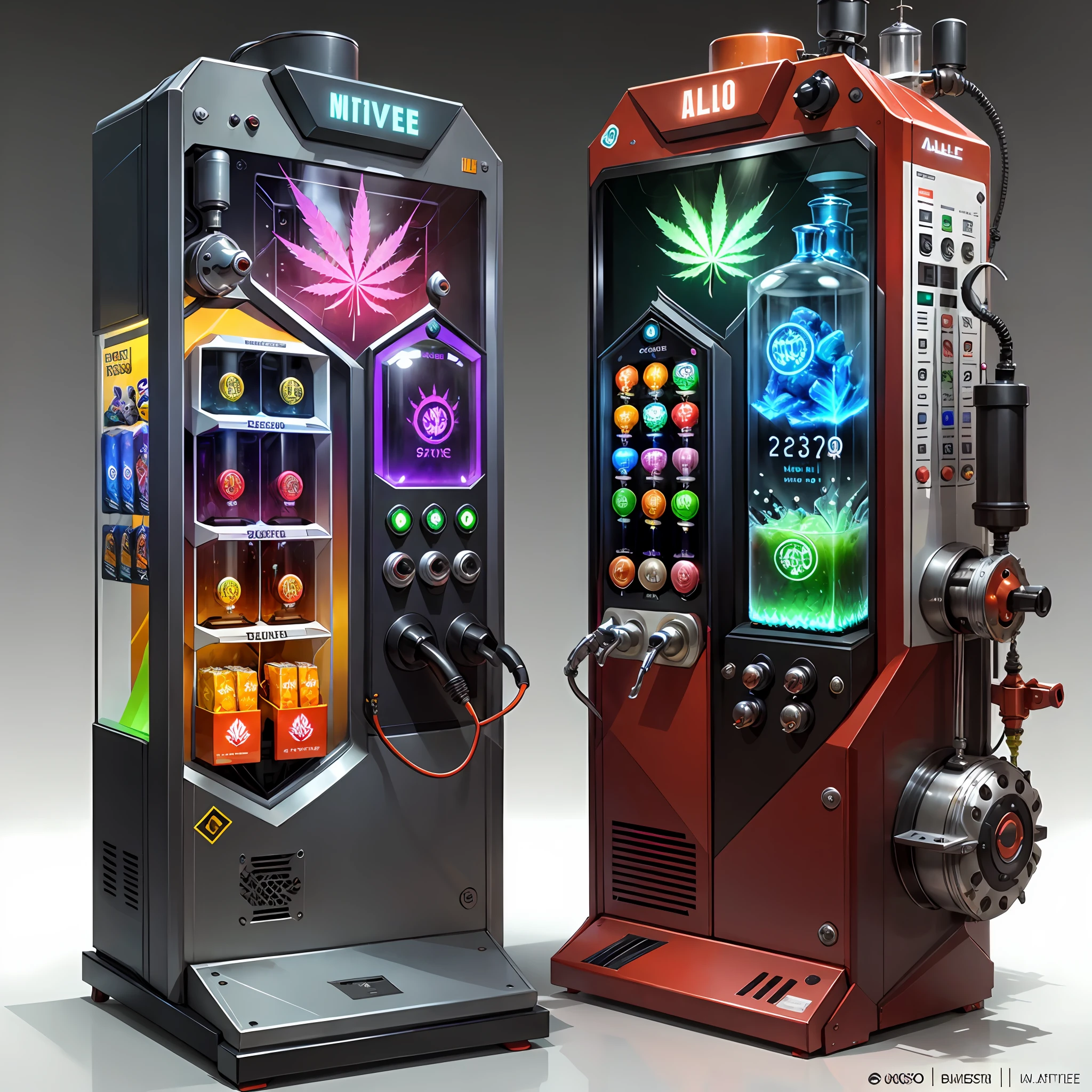 concept art,  valvepunkai, marijuana vending machine  retro-futuristic  glass valve-powered