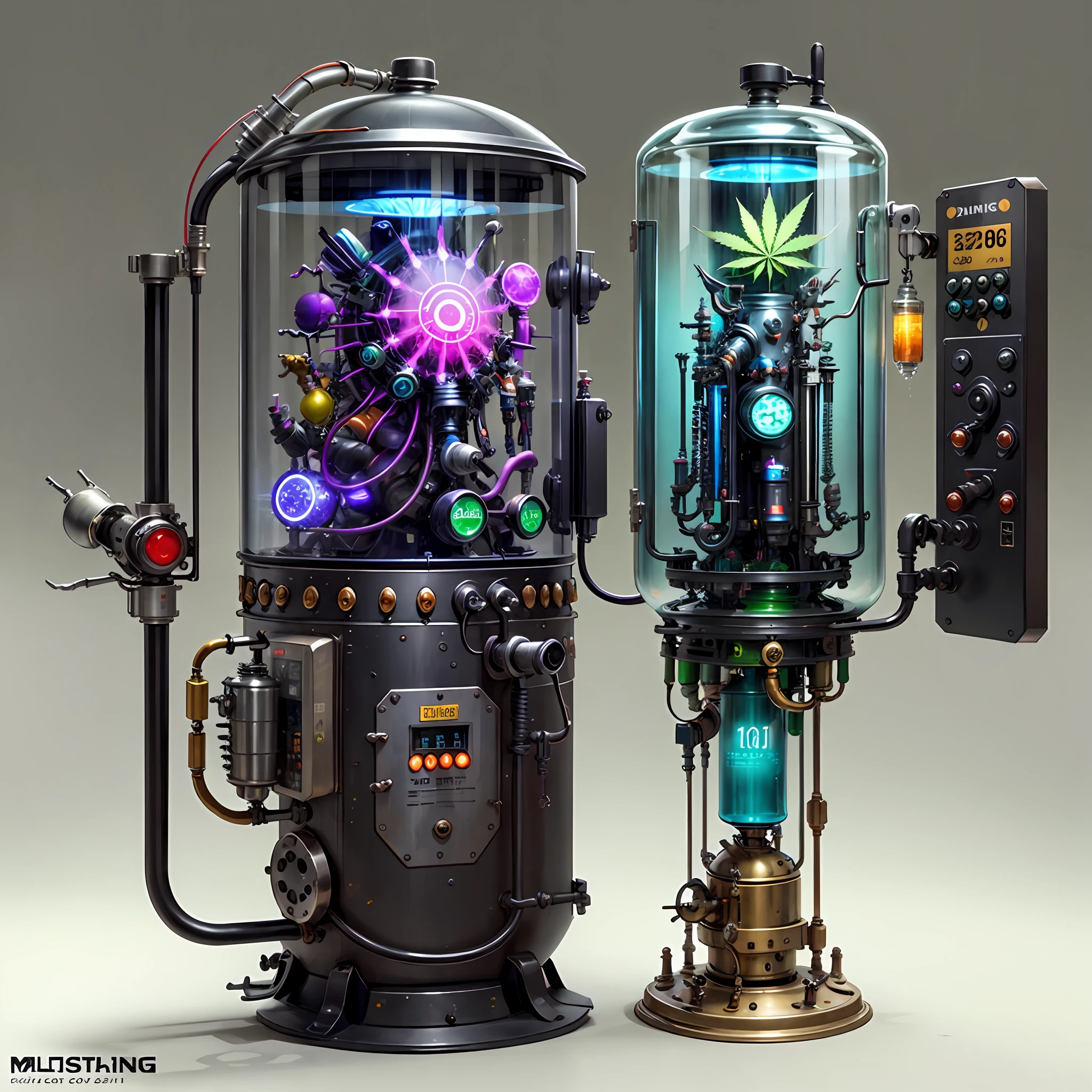 concept art,  valvepunkai, marijuana vending machine  retro-futuristic  glass valve-powered