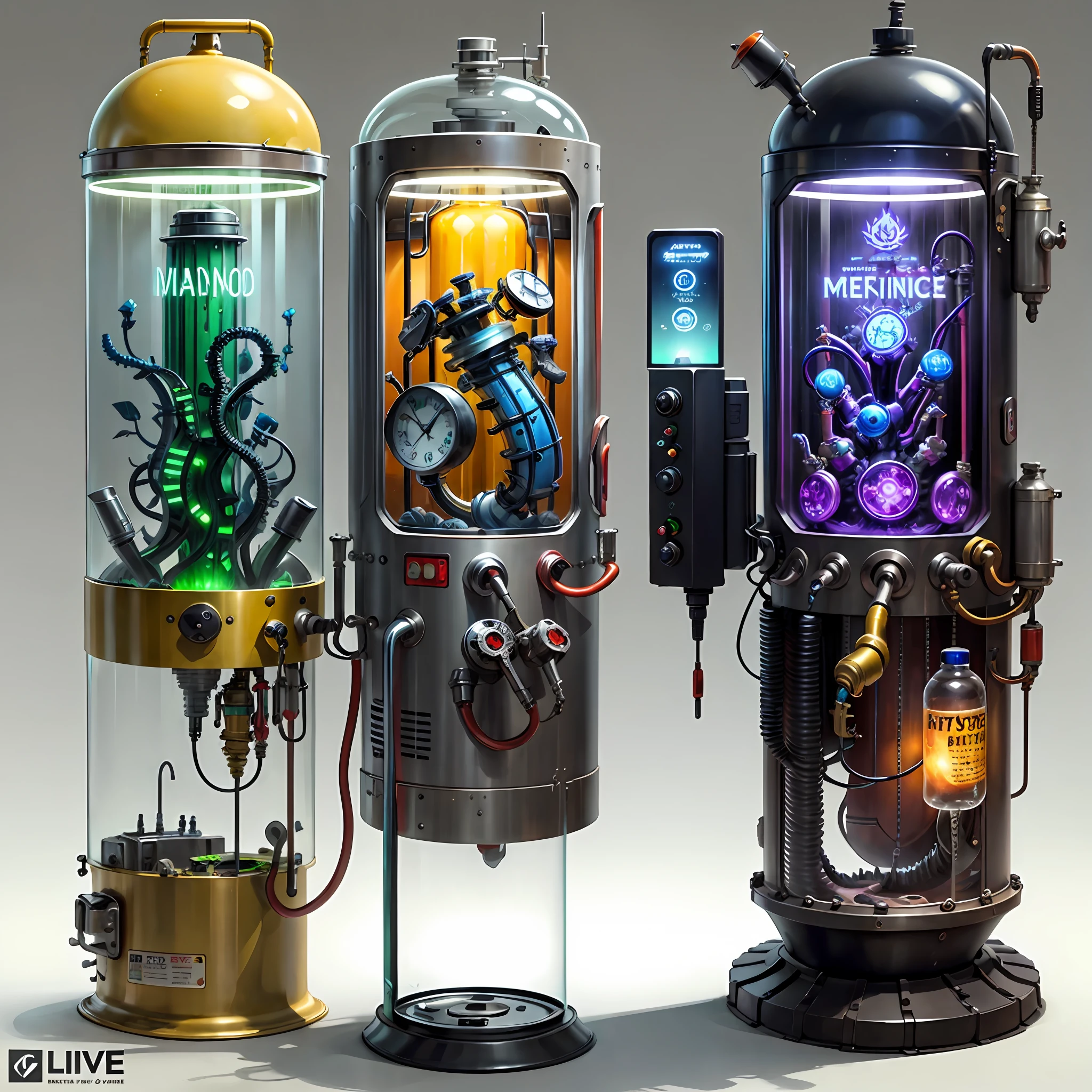 concept art, valvepunkai, marijuana vending machine retro-futuristic glass valve-powered