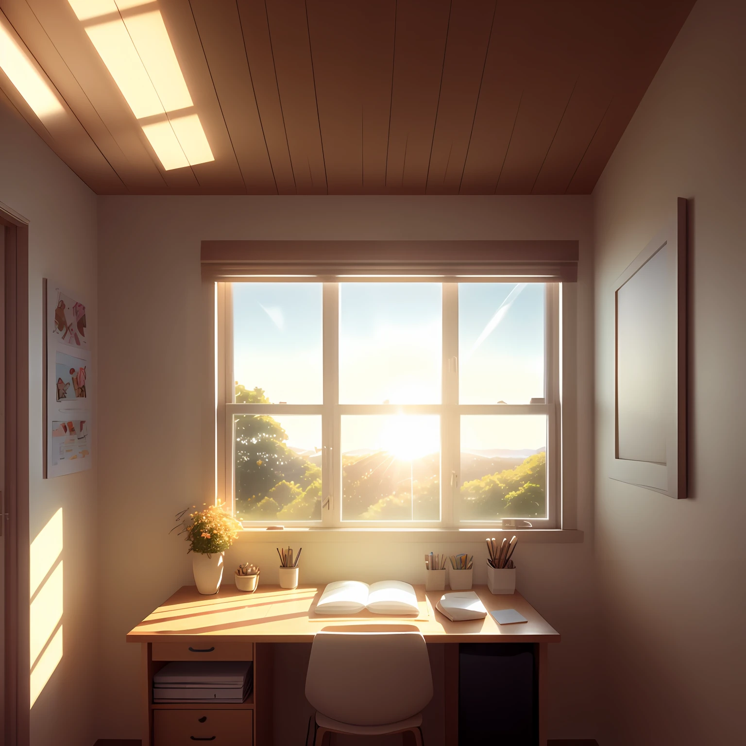 computers,desks,a chair,Beds,sobu,the night,Minecraft murals,janelas,As estrelas,Anime style,fan,table light --auto