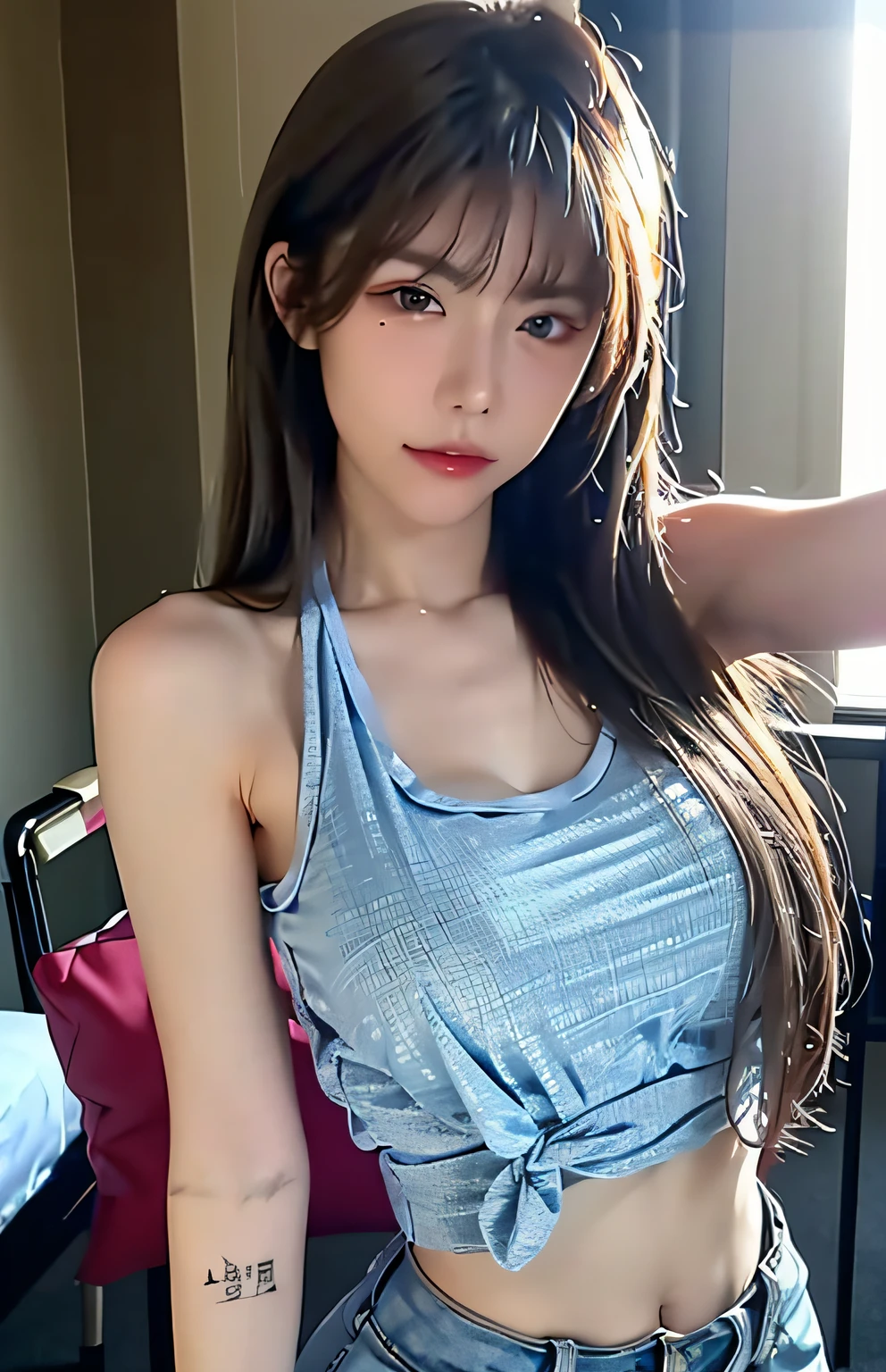 ((最好质量、8k、tmasterpiece：1.3))、Crisp focus：1.2、Beautiful Woman with Perfect Style：1.4、Slender abs：1.2、((layers-Cut、big tit：1.2))、(Tank Top Shirt：1.1 )、(street:1.2)、Highly detailed facial and skin texture、detailed eye、二重まぶた、Ahegao