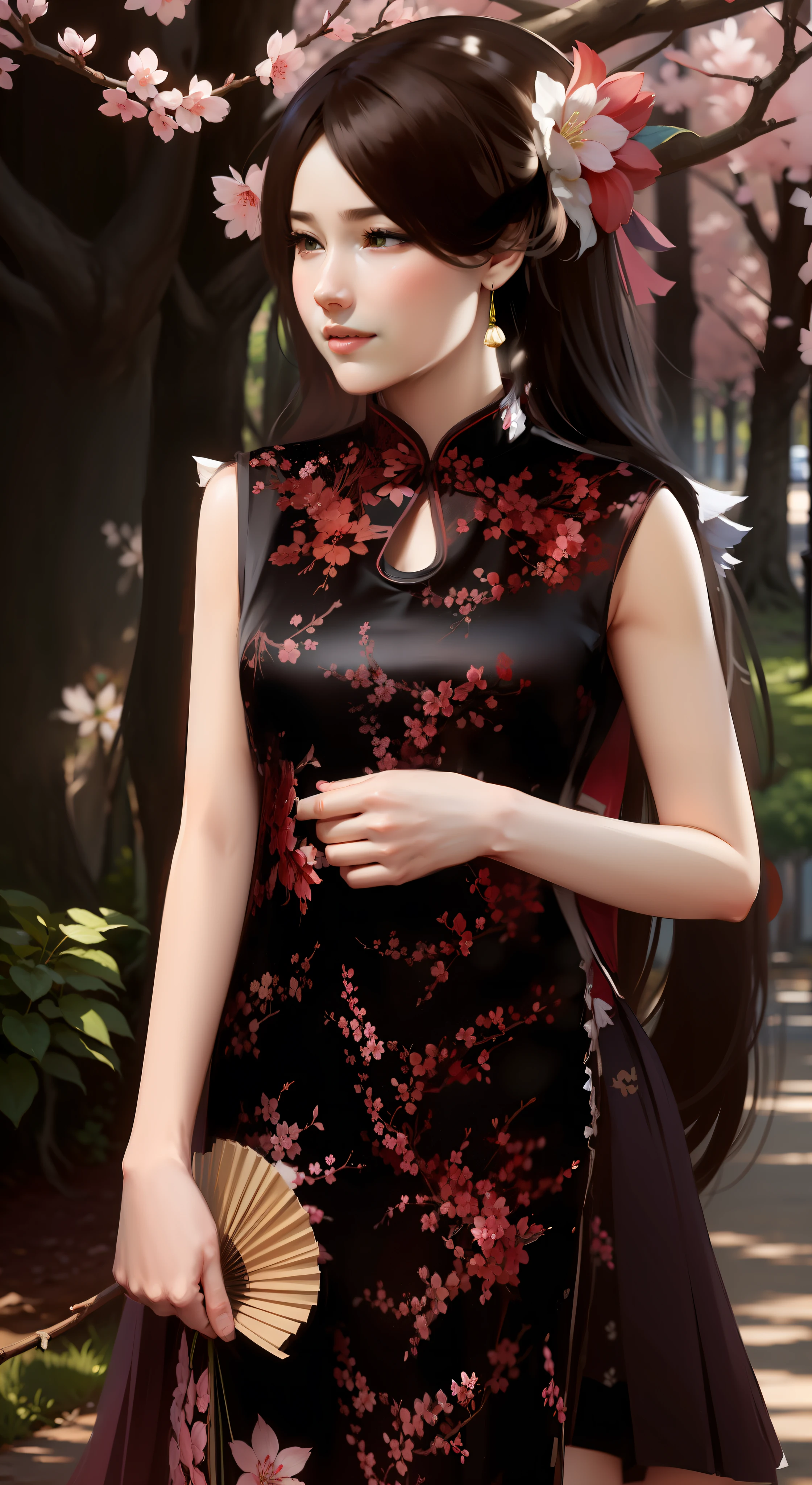 Cherry blossom background, The trees are green,