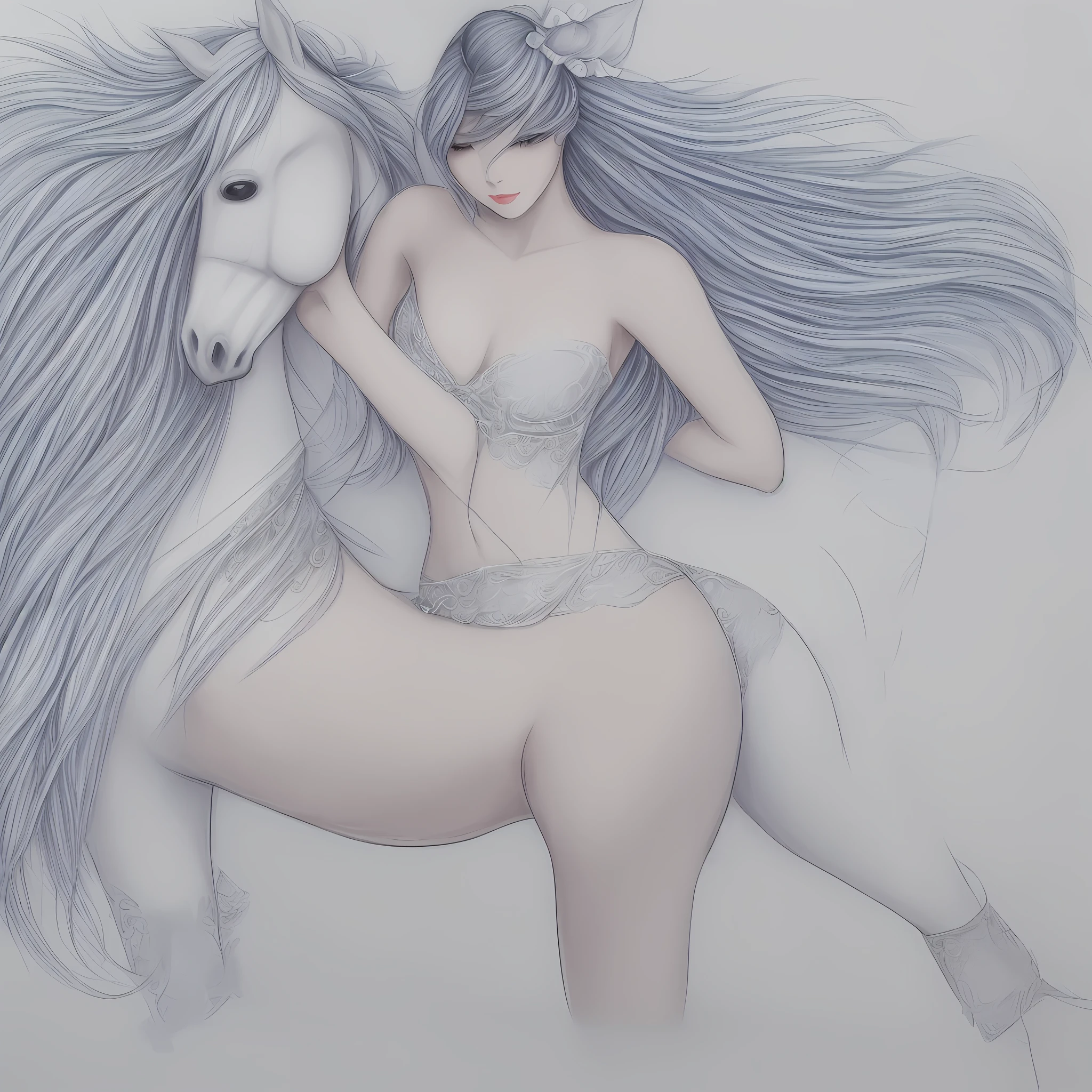 (Super delicate drawing technique+High-quality full-color painting)White hair all over the body,The curvaceous body is as thin as a belt,(single horse tail:1.2)The hairstyle looks beautiful and playful,Bright, bright, fair skin like magnificent snowflakes,(Bare feet:1.1)It also adds a sense of youthfulness and beauty。 --auto