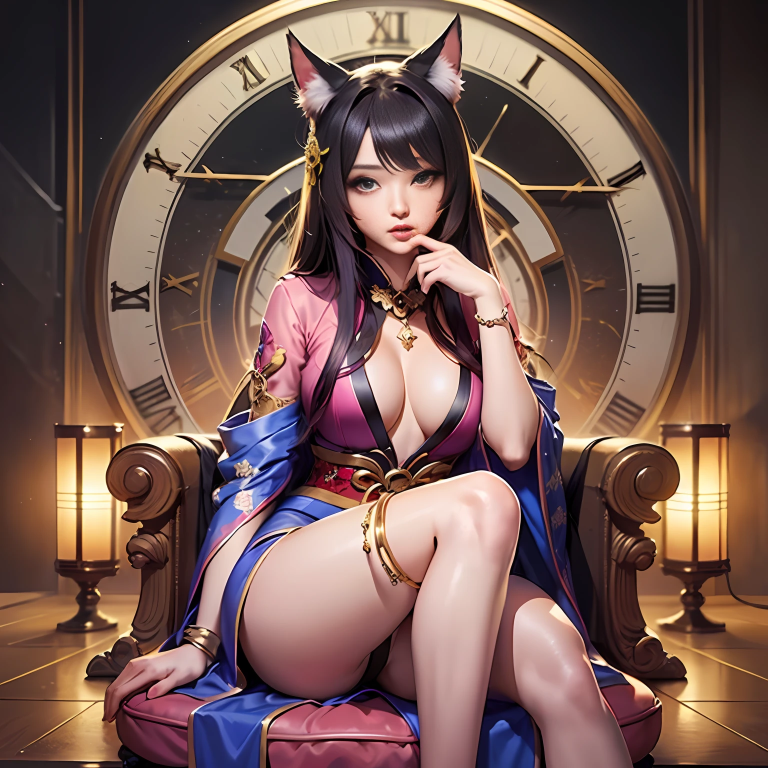 Alafi sat in his chair，Super big breasts，The background is the clock, Extremely detailed Artgerm, ahri, portrait of ahri, IG model | Art germ,, Art germ. anime illustration, Art germ on ArtStation Pixiv, ! dream artgerm, WLOP and Sakimichan