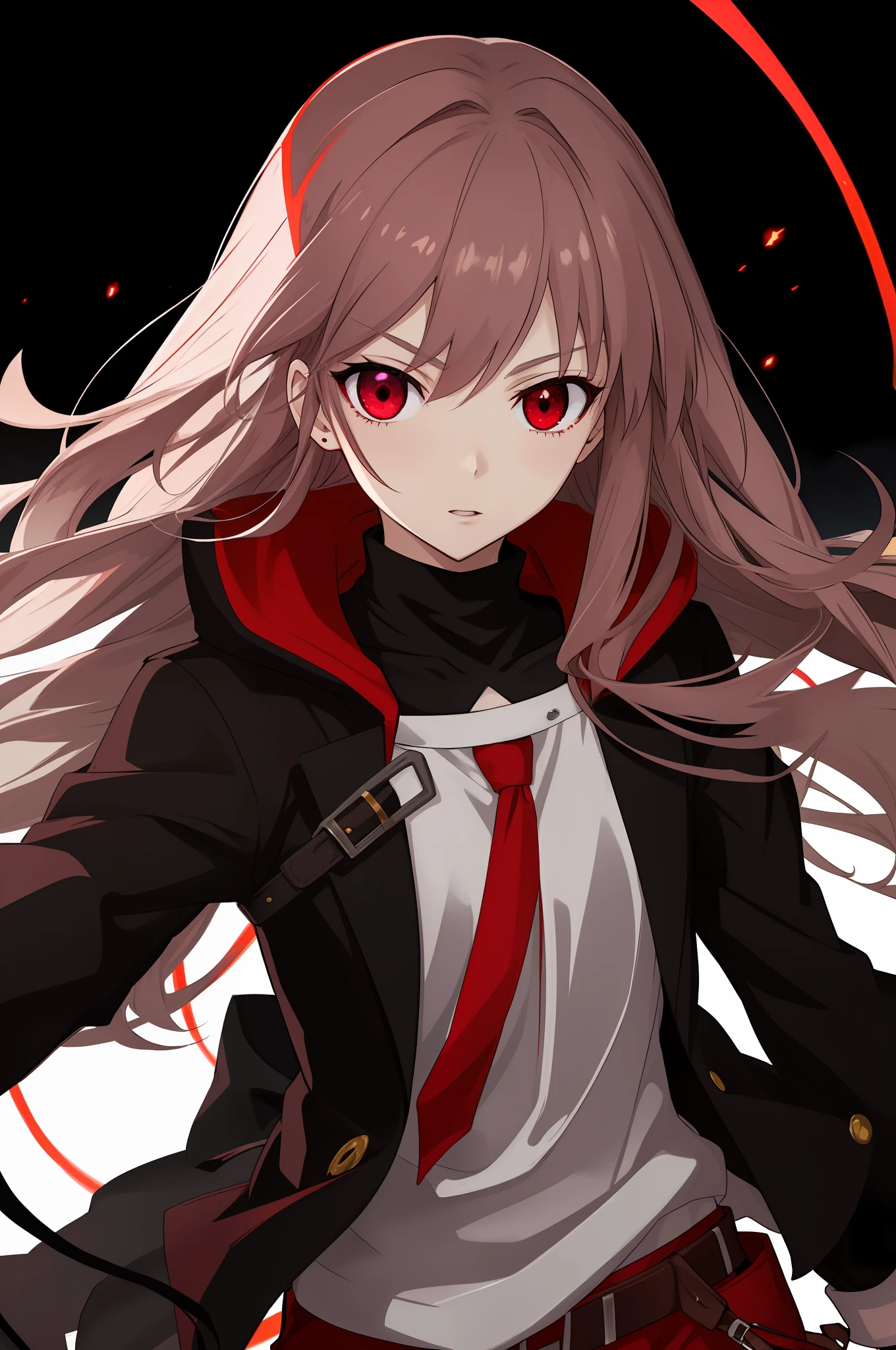 Kizi,length hair,nigth,Has a red glowing right eye,thedemongirl,anime style like fate/stay night,
