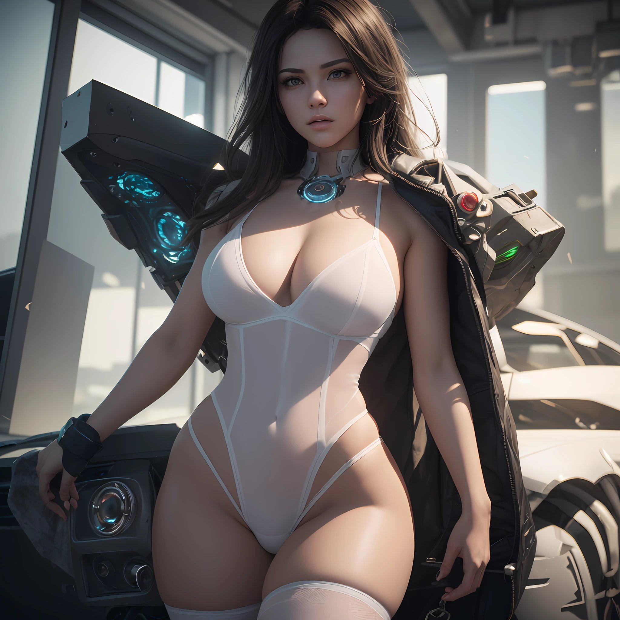 ((Best quality)), ((masterpiece)), (detailed:1.4), 3D, A beautiful cyberpunk female figure,Thick hair,light particules,Pure energy chaos anti-technology,HDR(HighDynamicRange),Ray traching,NVIDIA RTX,Super-Resolution,Unreal 5,Subsurface scattering,PBR Texturing,Post-processing,Anisotropic Filtering,Depth-of-field,Maximum clarity and sharpness,Multi-layered textures,Albedo and Specular maps,Surface shading,Accurately simulate light-material interactions,perfectly proportioned,Octane Render,twotonelighting,largeaperture,Low ISO,White balance,thirds rule,8K RAW white stockings --auto