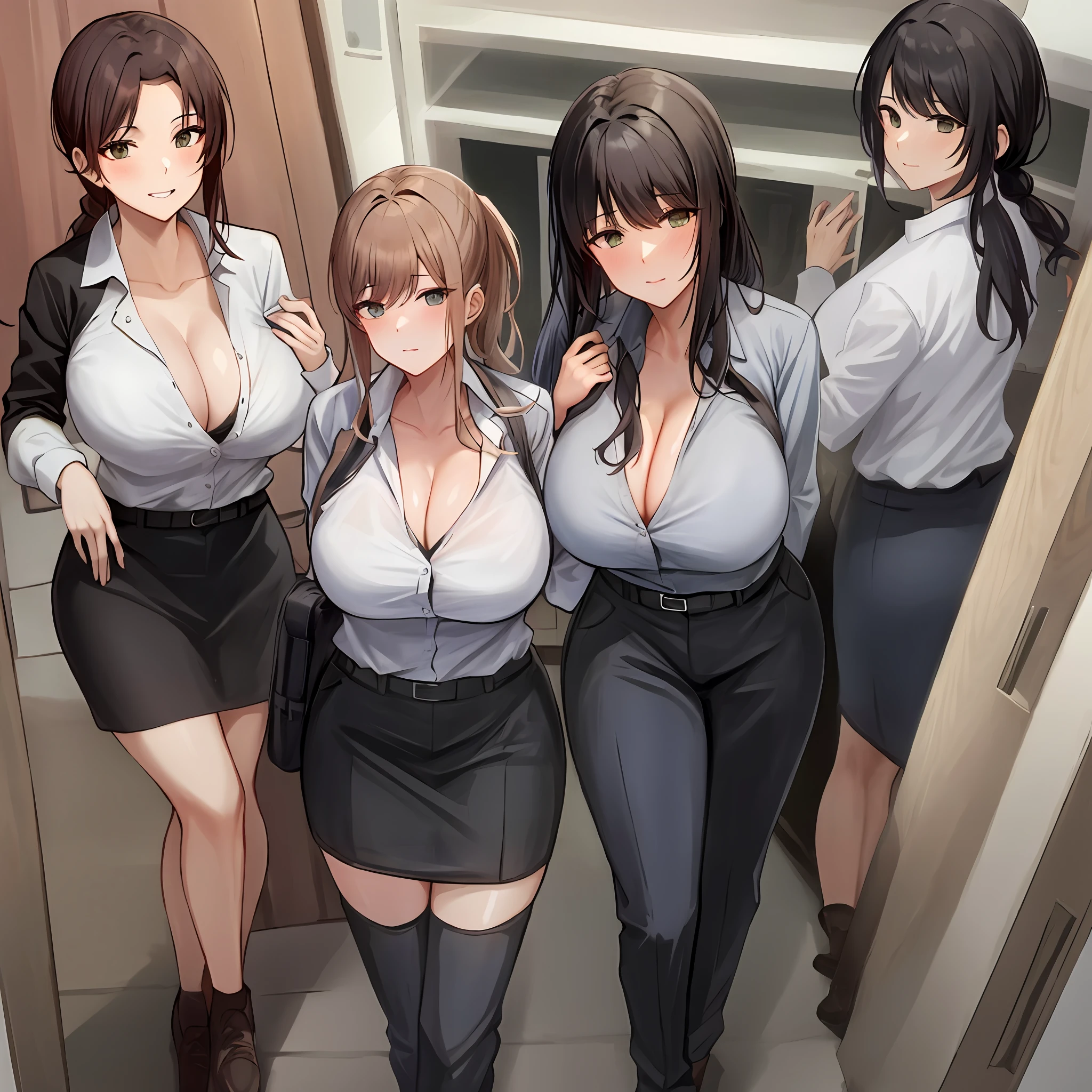 Beth，Lori huge breasts cleavage，Uniform high ponytail