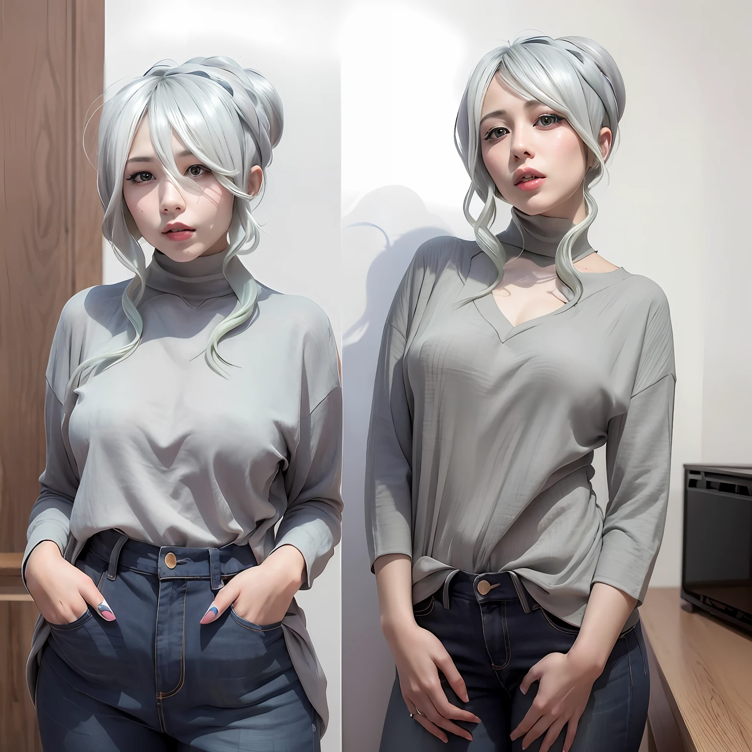 Gray hair short hair two-dimensional beautiful girl