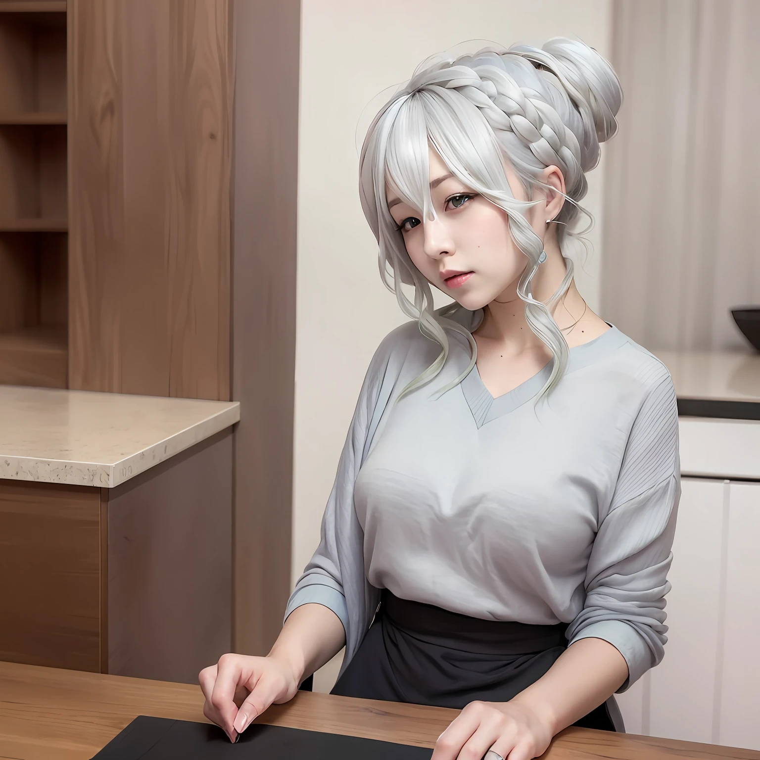 Gray hair short hair two-dimensional beautiful girl