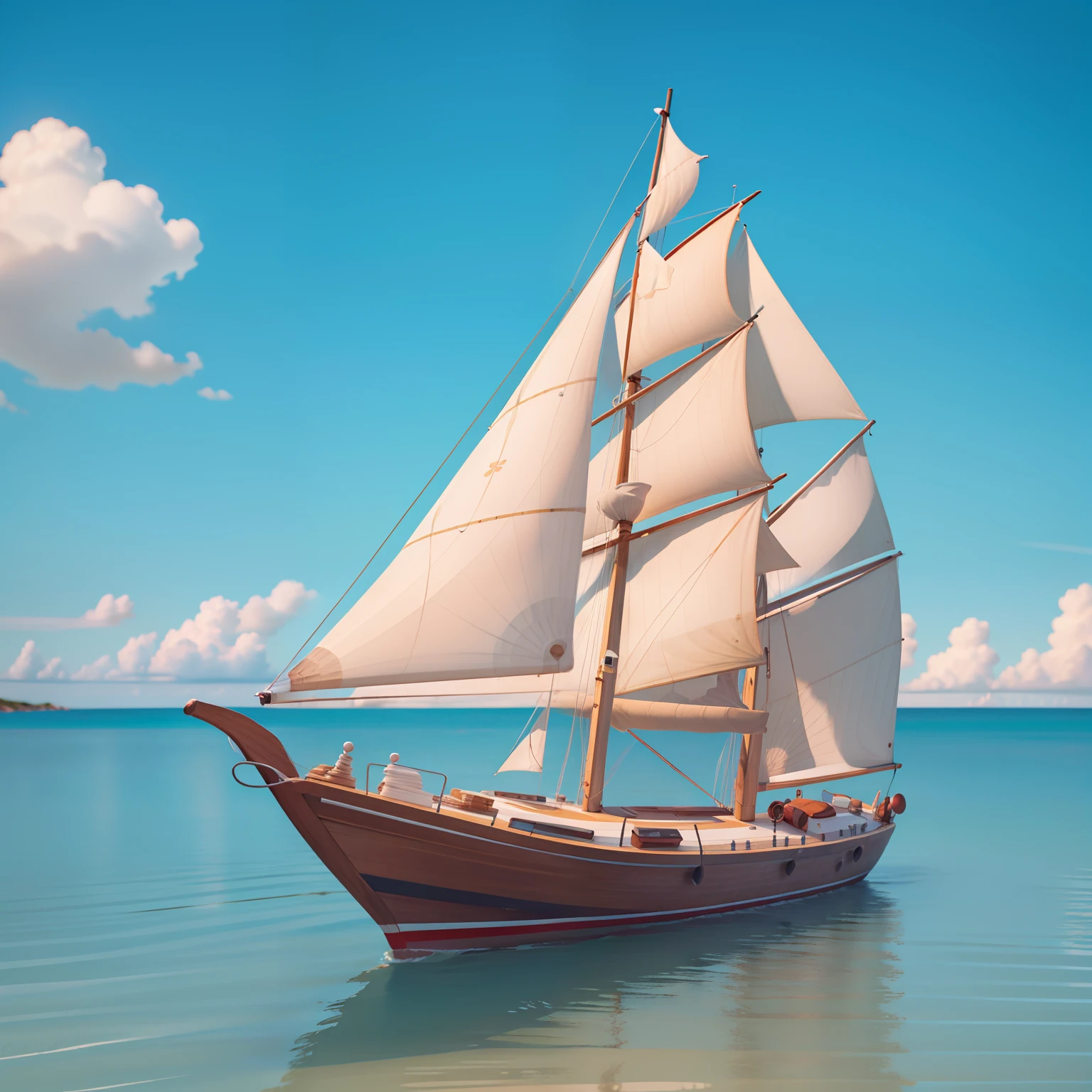 1 18th century sailboat parked on a beautiful beach, hyper detailed, blue sky with few clouds, digital art style, vibrant color palette, contrasting details, soft diffused lighting, intricate, by artgerm, wide shot, master piece , Pixar, 8k