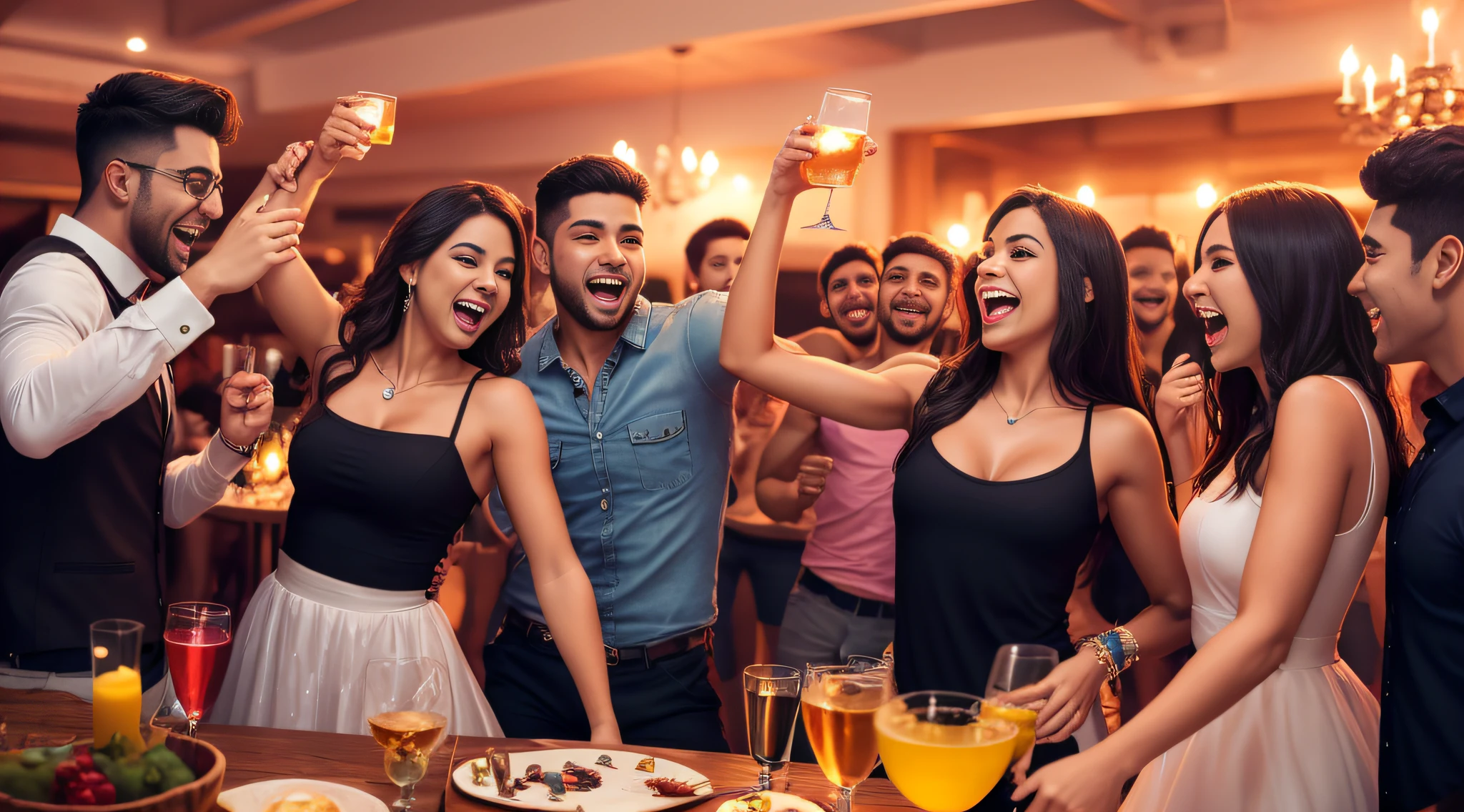 several friends having fun at a party, Dance, beber, imagem ultrarealista, otima quaildade, 8k. --auto