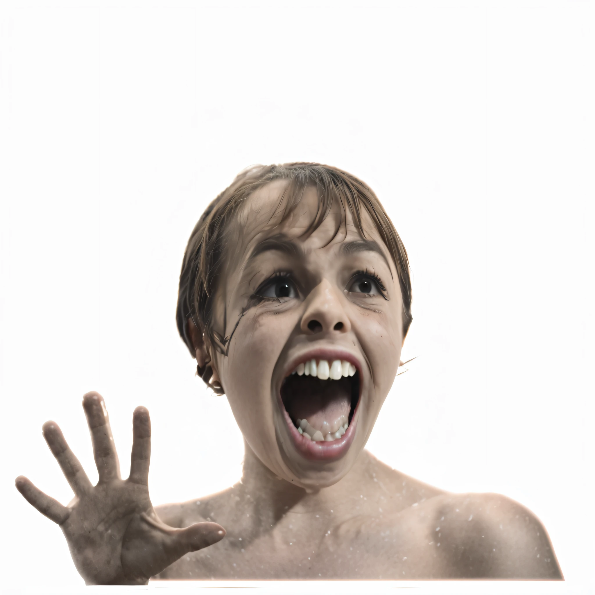 there is a young boy with his hands up and his mouth open, cara gritando, riso e cara de grito, excited facial expression, Gritando. not realistc, expressive surprised expression, gritando e chorando, boca escancarada no terror, gritando cara de modelo de moda, brutal joyful face expression, gritando em desespero, someone is screaming, excited expression, intense screaming expression