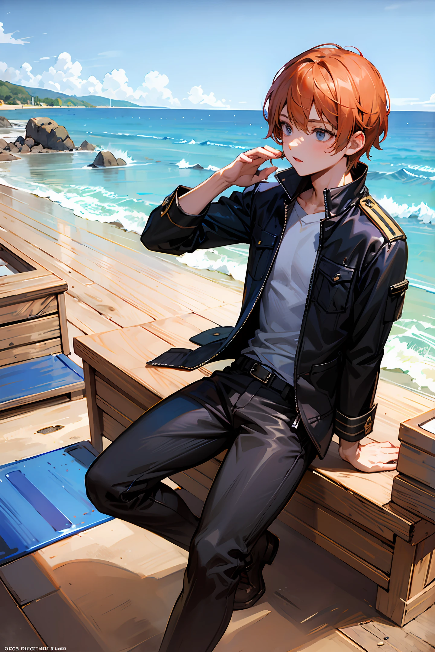The blond youth was dressed in navy clothes