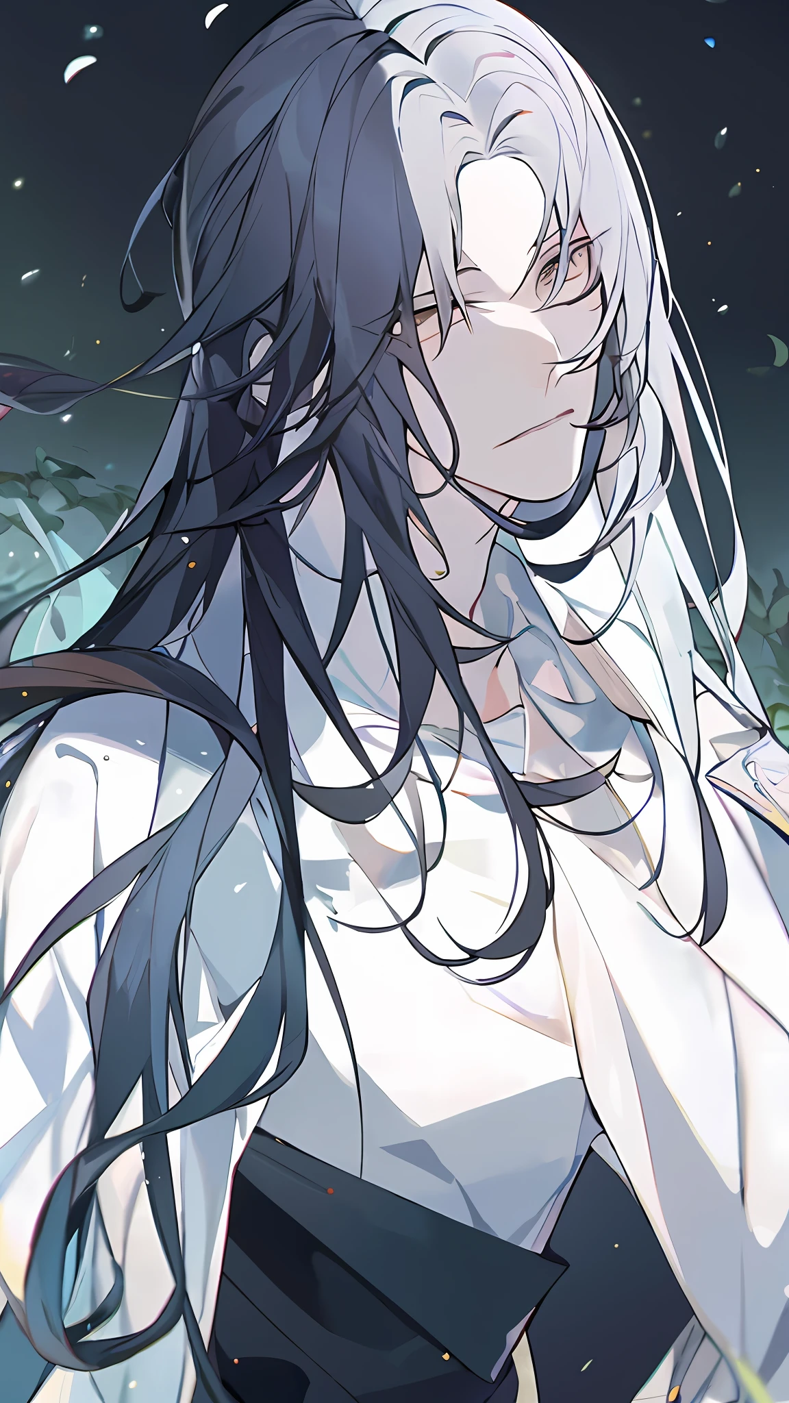 Ancient wind，Close up of a handsome and dashing man，Beautiful character depictions，Black-haired fairy，Gouviz style at the level of artwork，The characters are similar to those of powerful immortal cultivators and martial gods，It has also attracted much attention on the Pixiv art site。