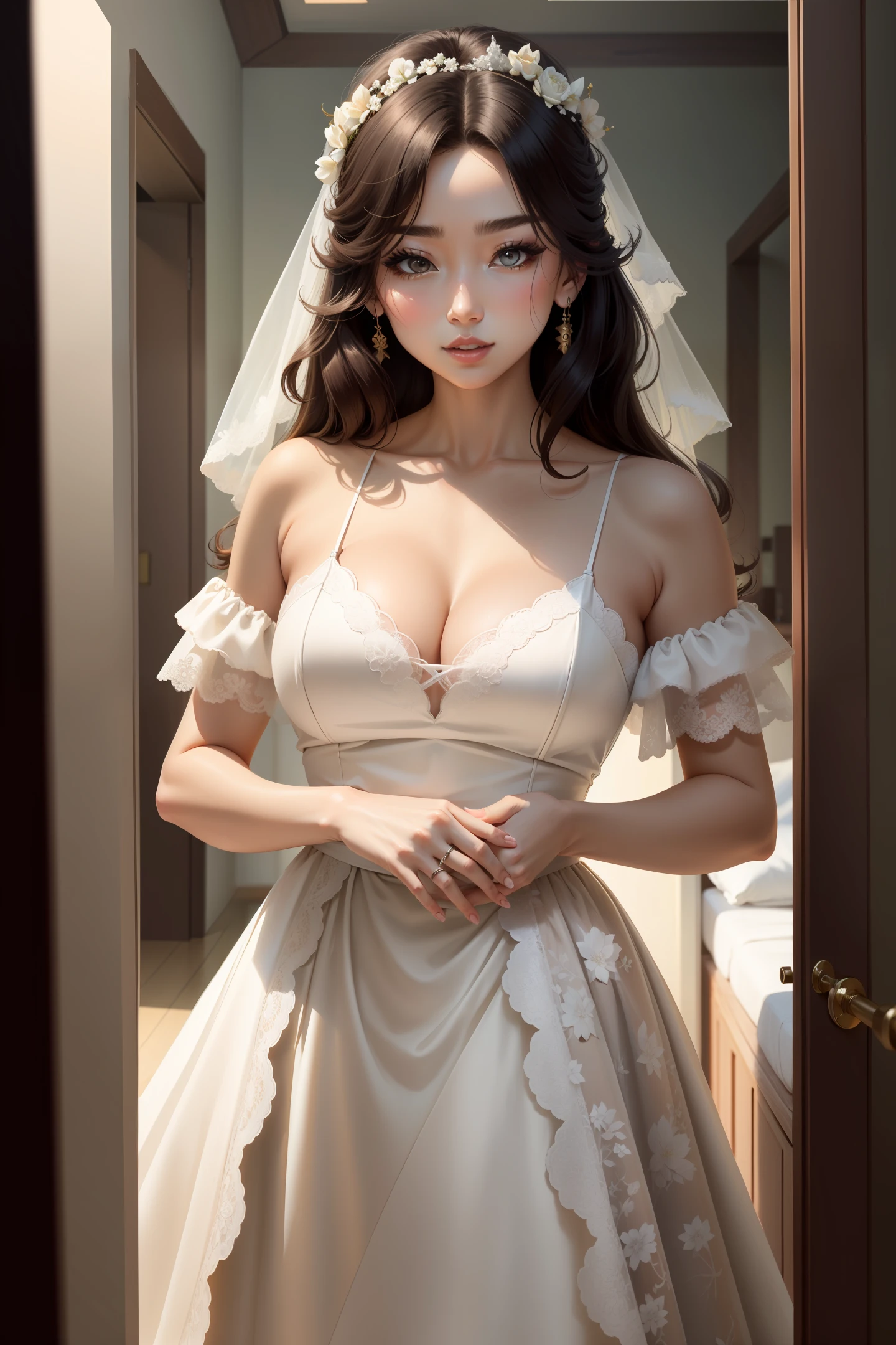 Genshin Walnut，wedding gown，Upper body body，8k，Exquisitely，flatchest