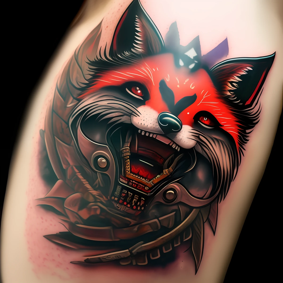 Sci-fi fox demon cyberpunk tattoo