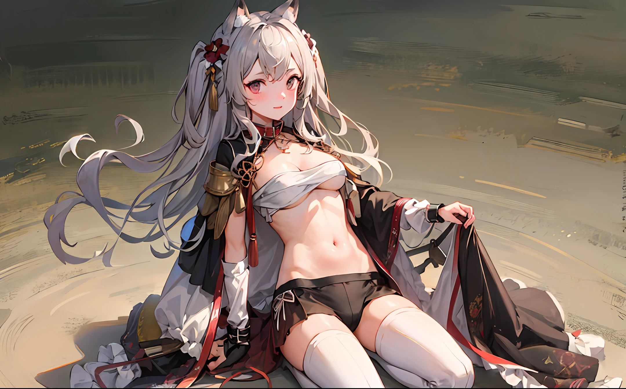 Silver Wolf,8K,Be red in the face,shylily,Wear very little,Only black underwear,kneels on the ground