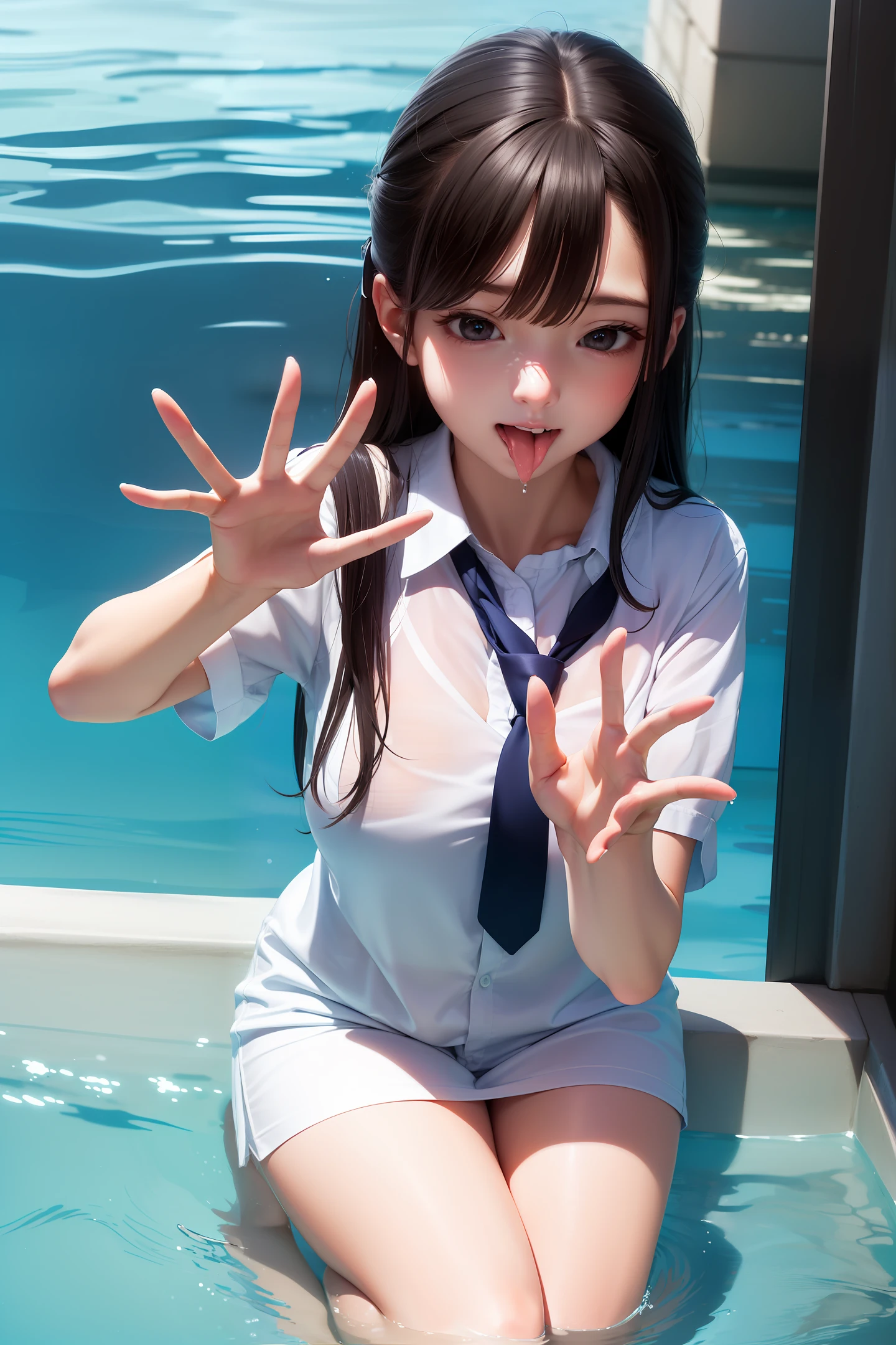 girls,nakeness,Open the with both hands,In the lewd water,stuck out her tongue,