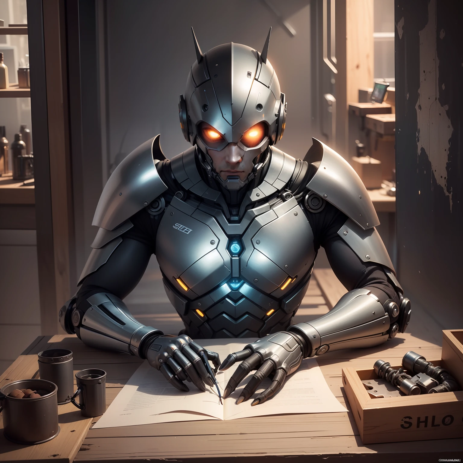 ((((obra-prima))), ((melhor qualidade))), ((ultra-detalhado)), (CG illustration), ((extremamente delicado e belo)),(lateralmente),cinematiclight, ((1 mechanical girl )), linguado, de corpo inteiro, (Machine-made articulation: 1.2), ((machanical limbs)), (blood vessels attached to tubes), (mechanical spine connected to the back), ((Mechanical cervical vertebrae attached to the neck)), (sentado), forced laughter, (wires and cables around the neck: 1.2), (wires and cables on the head: 1.2) (foco do personagem), sci-fy, extremamente fino, Colouring, os melhores cabelos brancos, Olhos vermelhos, em batalha, (knot), (Matando), (1 imortal), Dwarven Steam Gear Technology,