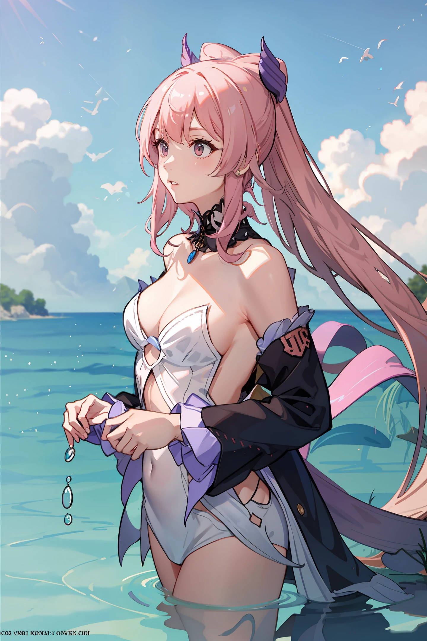 (There are no clothes on the upper body)(perverted woman)(Bare breasted pink)(The lower body is in the water)