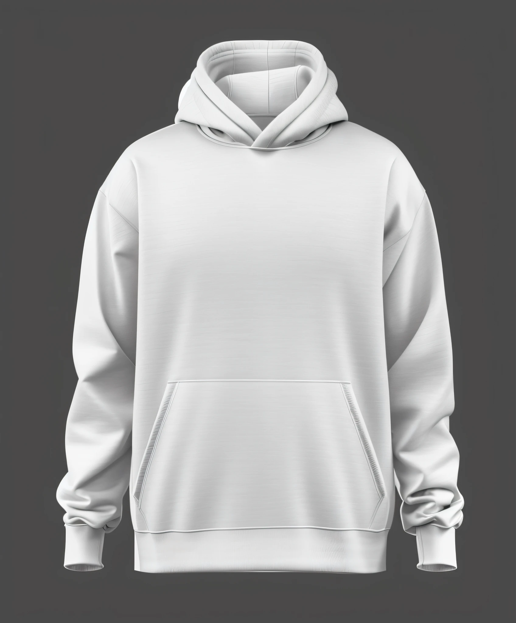 a white hoodie with a hoodie on the front and a hoodie on the back, no hood | | realistic shaded, realistic clothing, hoodie, hyper realistic style, hyperrealistic shaded, wearing a hoodie, 3/4 view realistic, wearing hoodie, wearing an oversized hoodie, high quality 3d realistic, hooded, high quality realistic, 3 d white shiny thick, triple white colorway