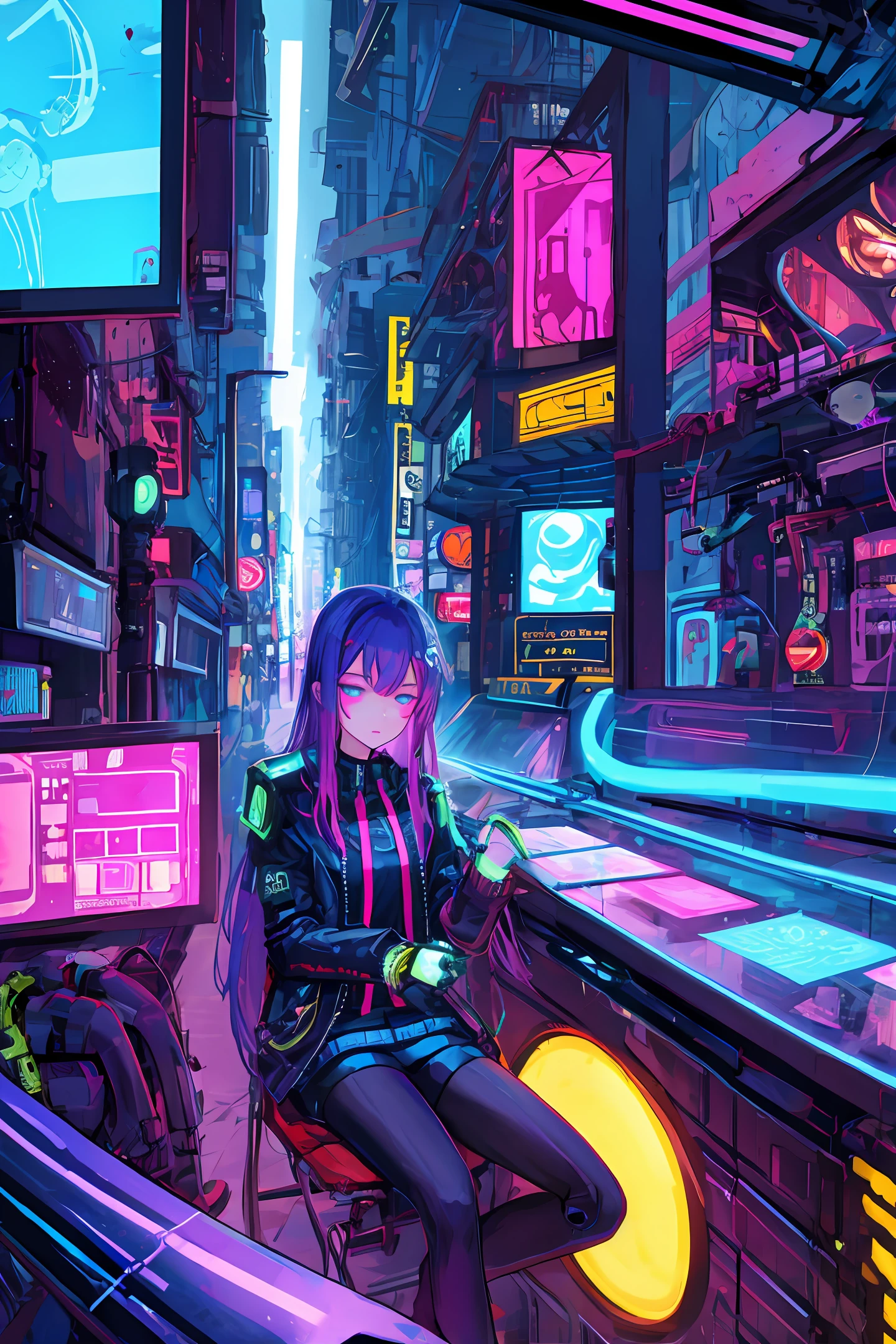Fine Mechanical Girls Cyberpunk Sleep Neon Lights Rape